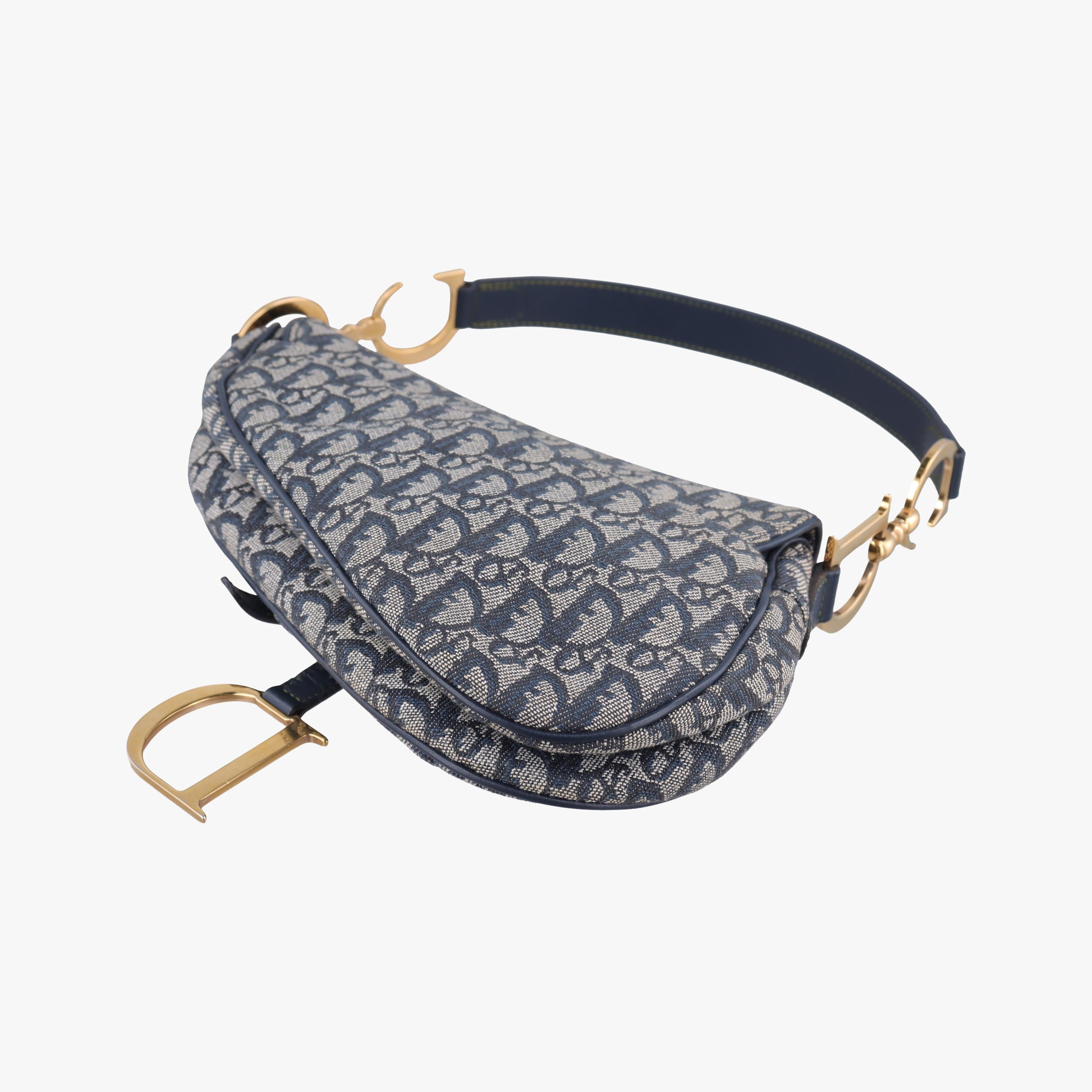 Pre-owned Christian Dior Saddle Navy×Gray Jacquard  handbag | stylenewstar