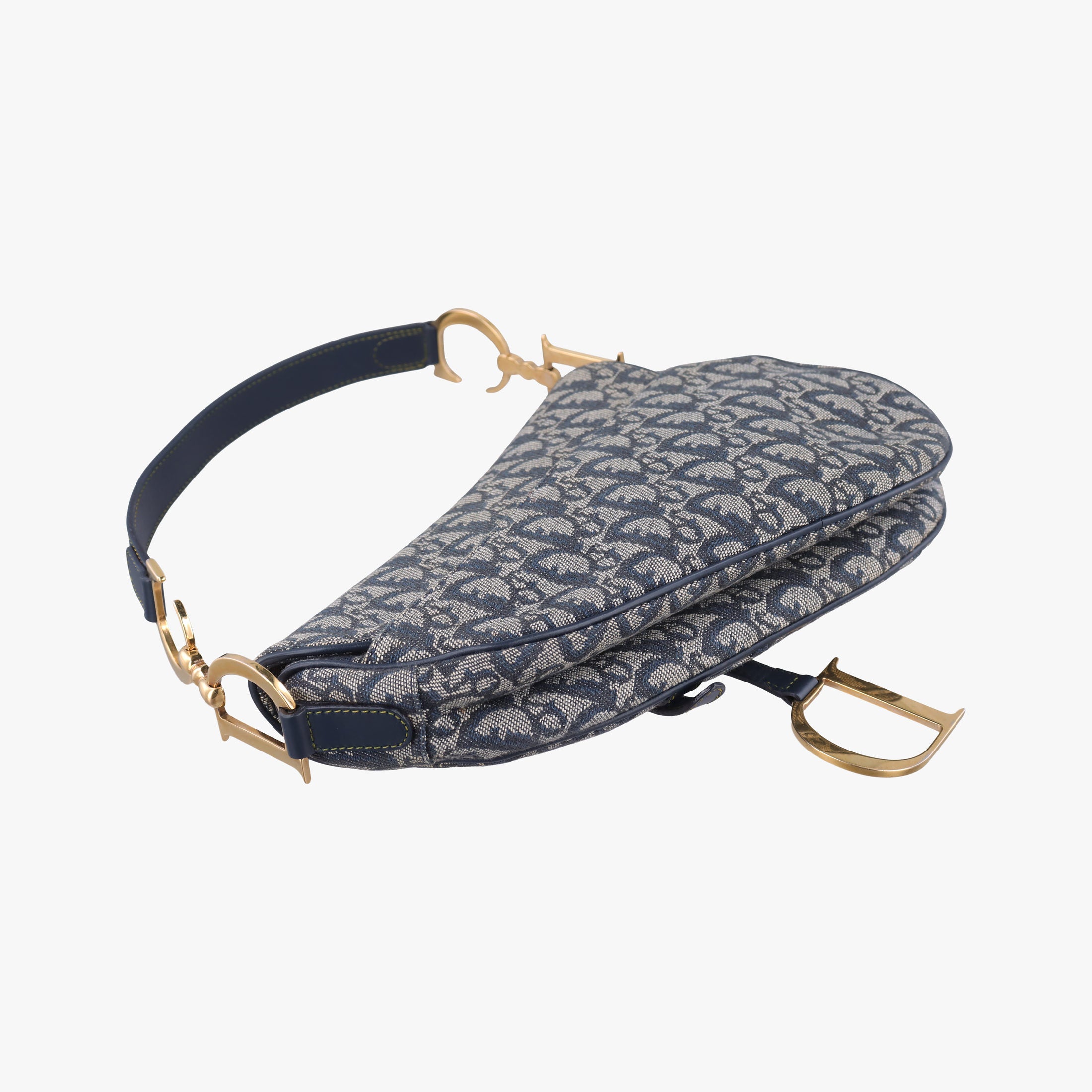 Pre-owned Christian Dior Saddle Navy×Gray Jacquard  handbag | stylenewstar