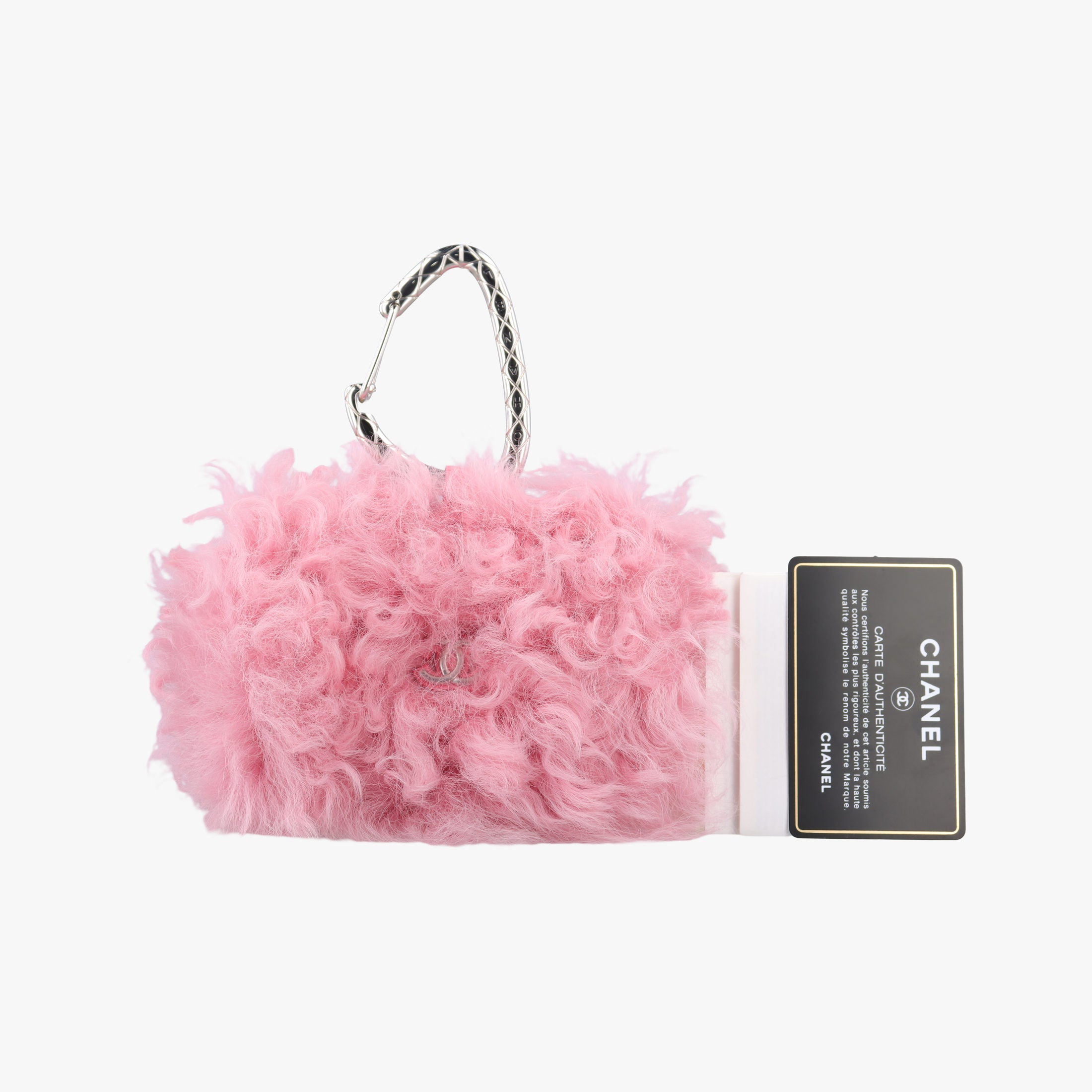 Vintage Chanel Shearling CC Hook Card Holder Pink wool AP2397 clutchbag | stylenewstar
