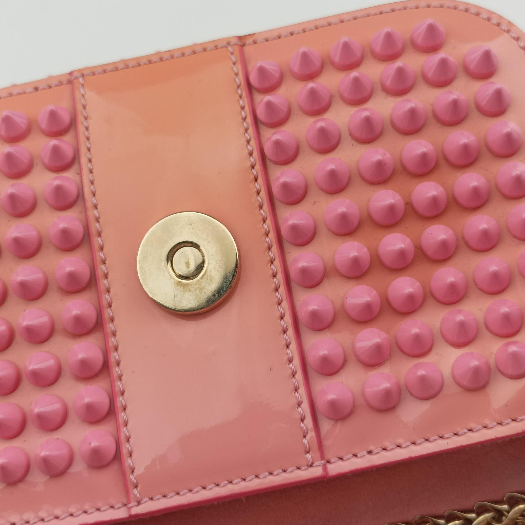 Pre-owned Christian Louboutin Sweet Charity Scarabe Spike Pink Leather  shoulderbag | stylenewstar
