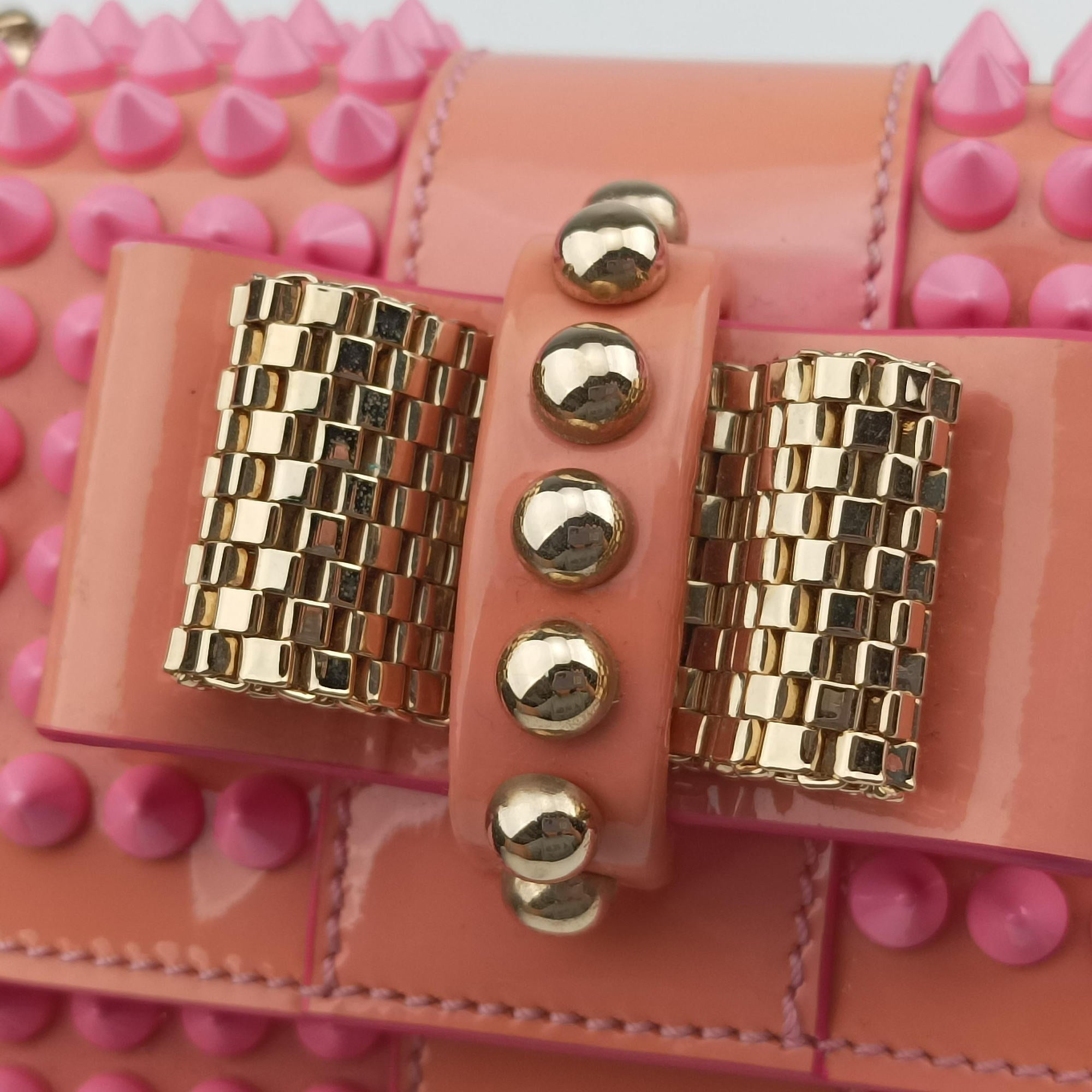 Pre-owned Christian Louboutin Sweet Charity Scarabe Spike Pink Leather  shoulderbag | stylenewstar