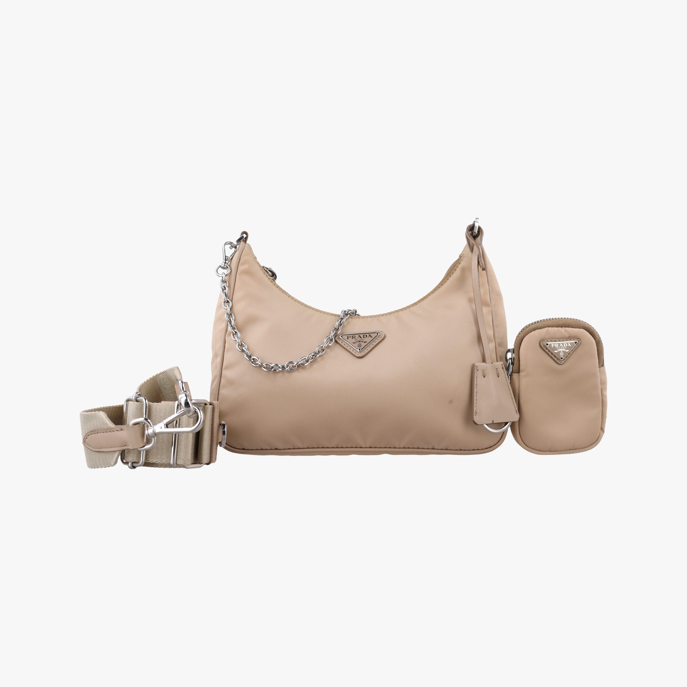 Pre-owned Prada Re-Edition 2005 Re-Nylon Beige nylon 1BH204 shoulderbag | stylenewstar