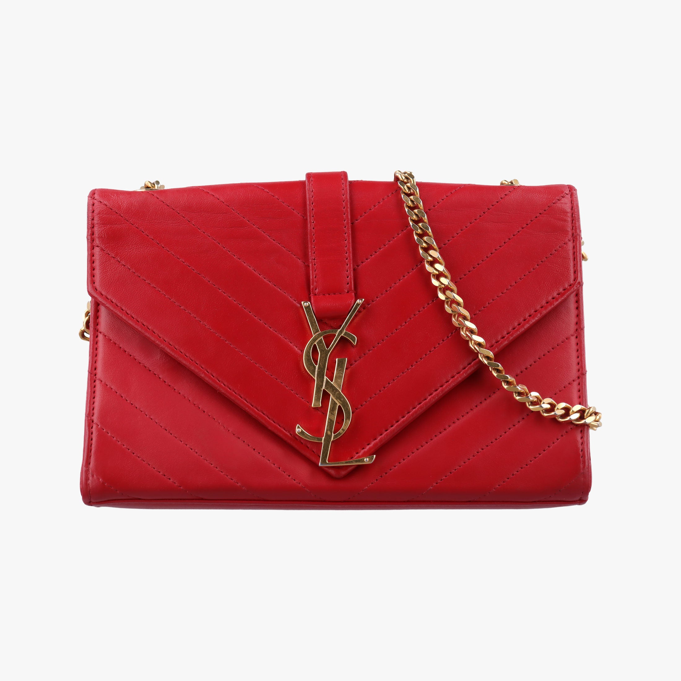 Vintage Yves Saint Laurent Monogram Envelope Red Leather 381668 shoulderbag | stylenewstar