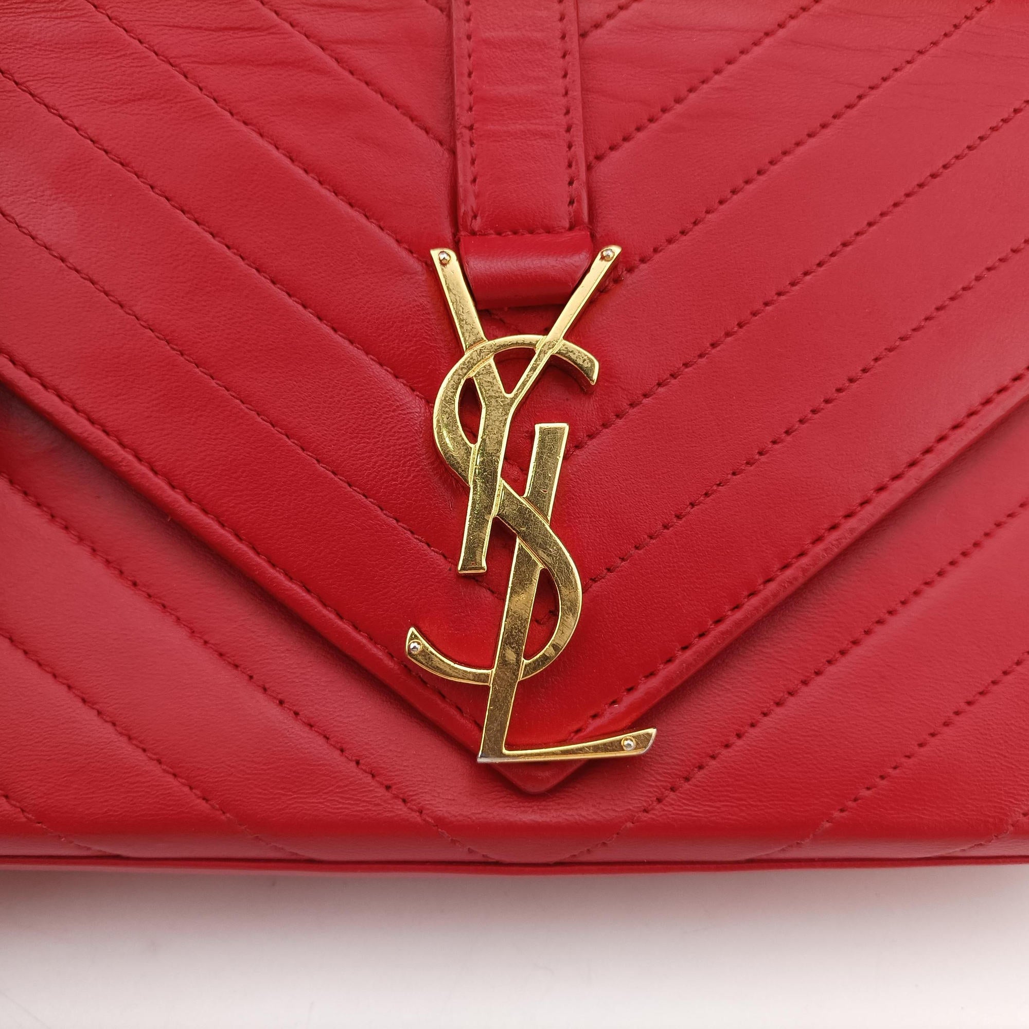 Vintage Yves Saint Laurent Monogram Envelope Red Leather 381668 shoulderbag | stylenewstar