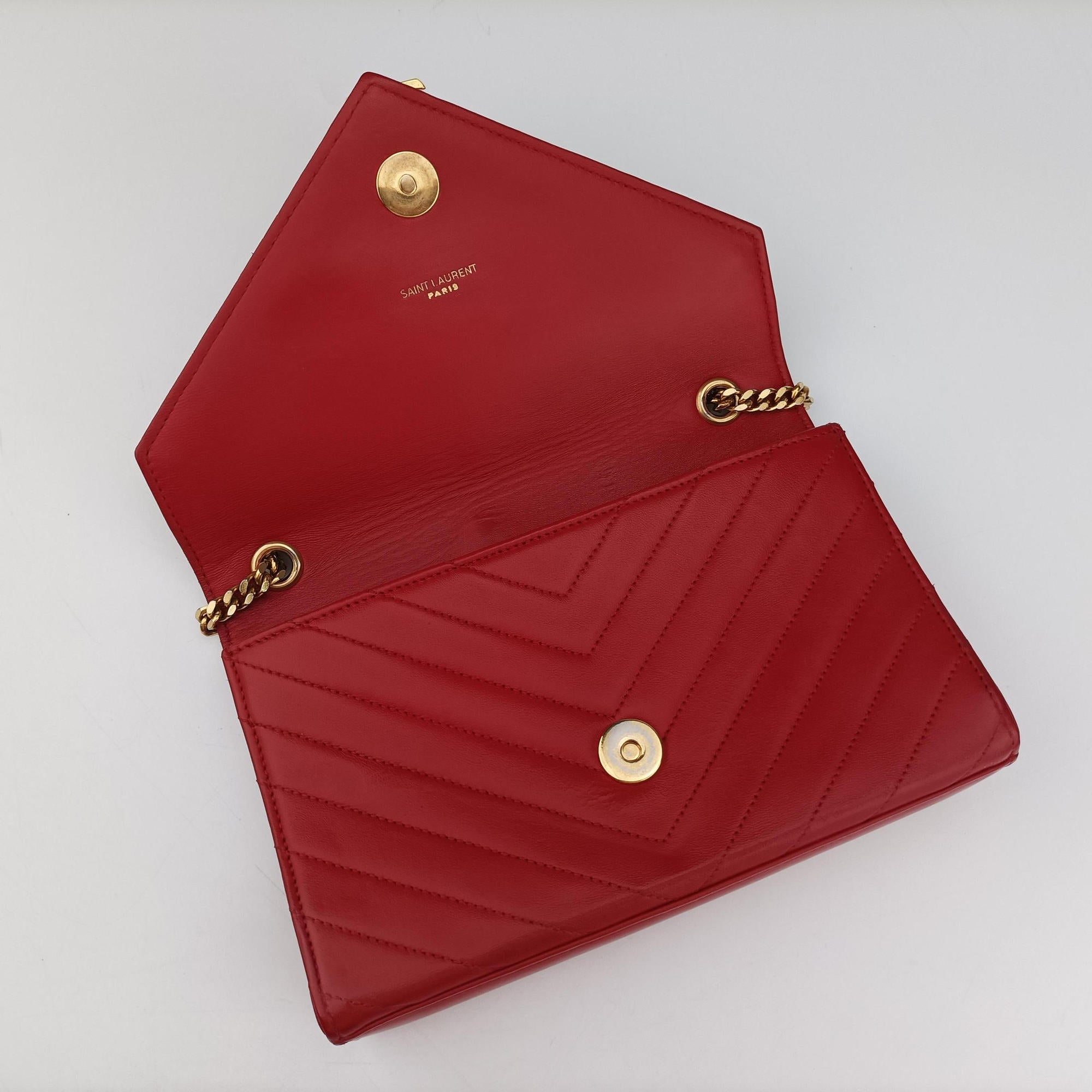 Vintage Yves Saint Laurent Monogram Envelope Red Leather 381668 shoulderbag | stylenewstar