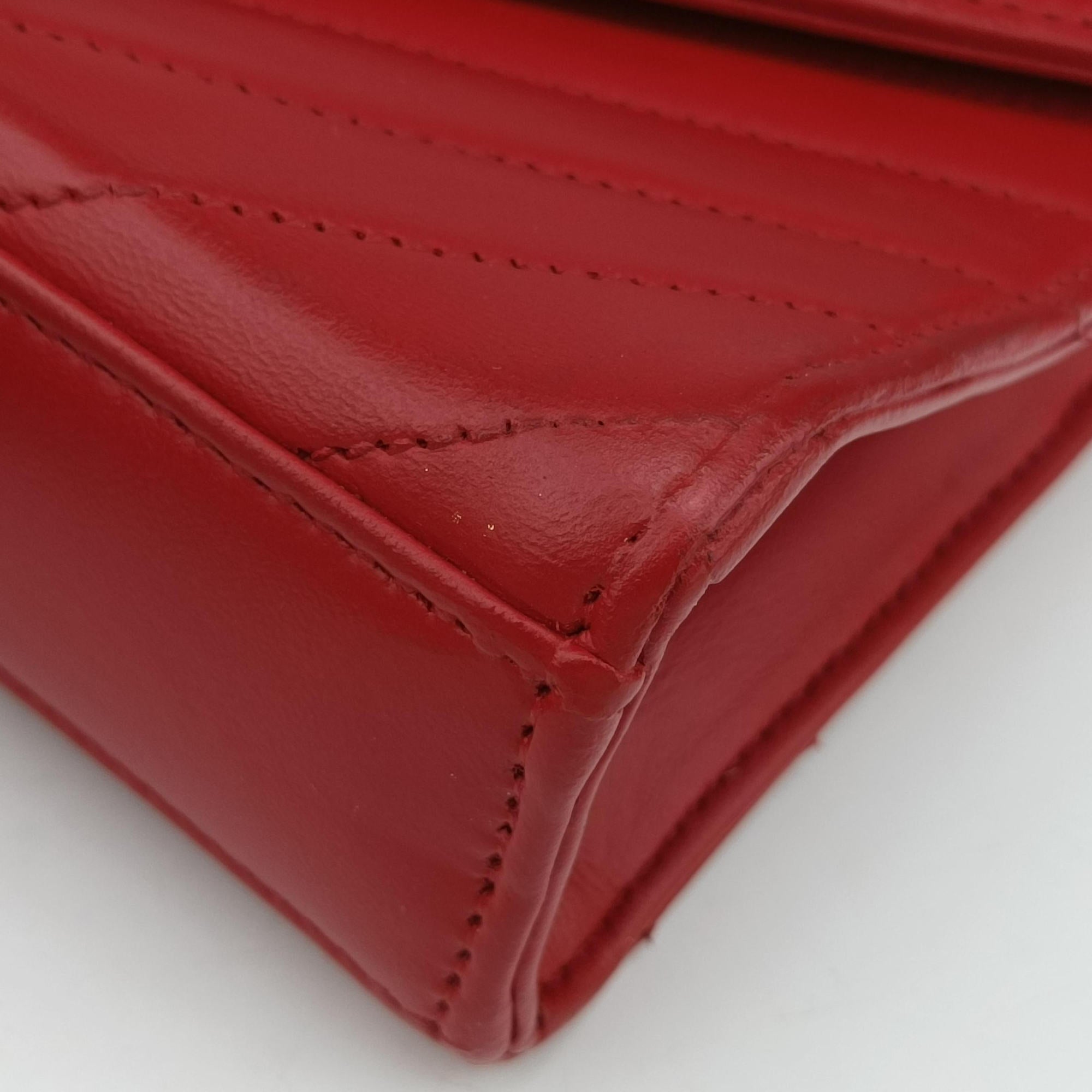 Vintage Yves Saint Laurent Monogram Envelope Red Leather 381668 shoulderbag | stylenewstar