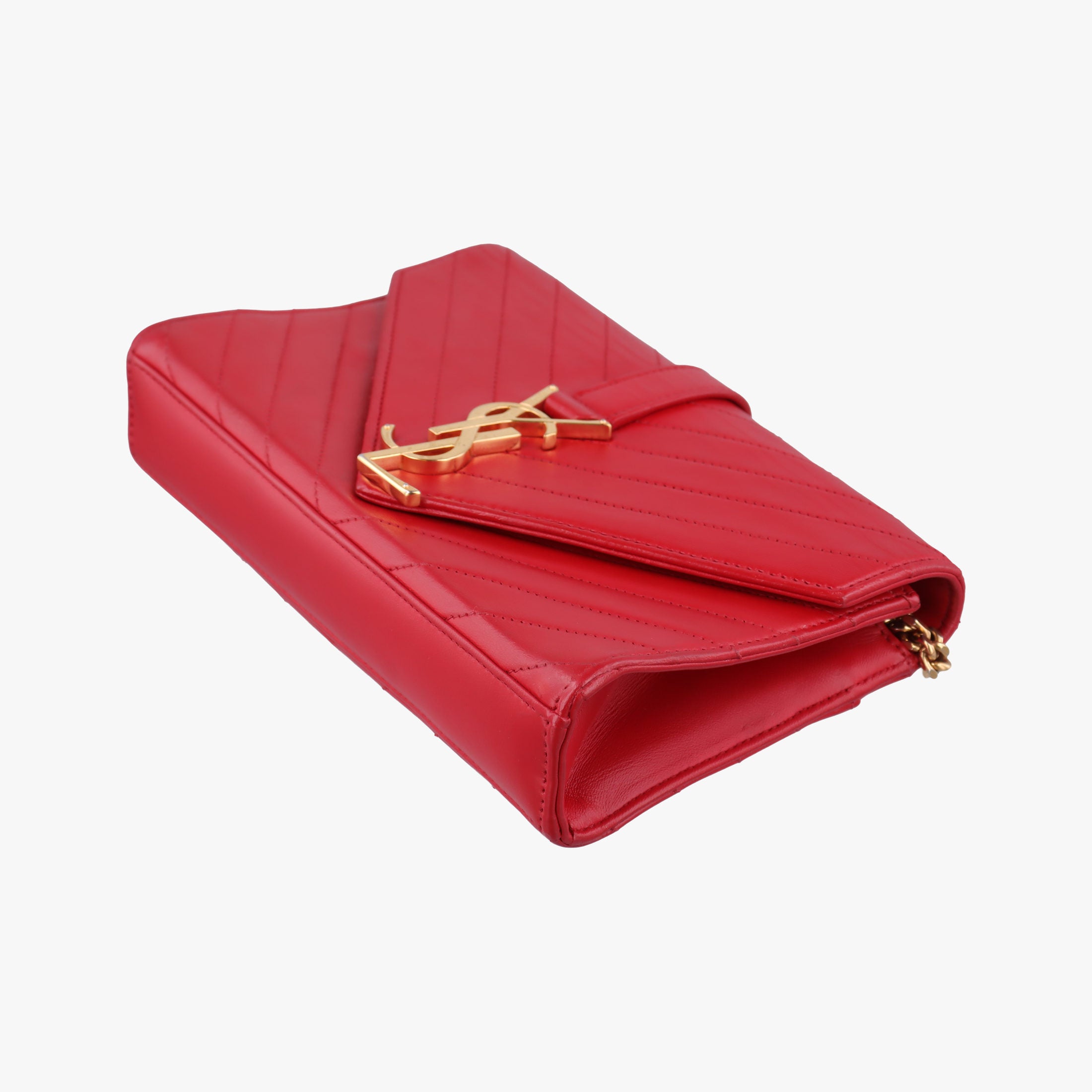 Vintage Yves Saint Laurent Monogram Envelope Red Leather 381668 shoulderbag | stylenewstar