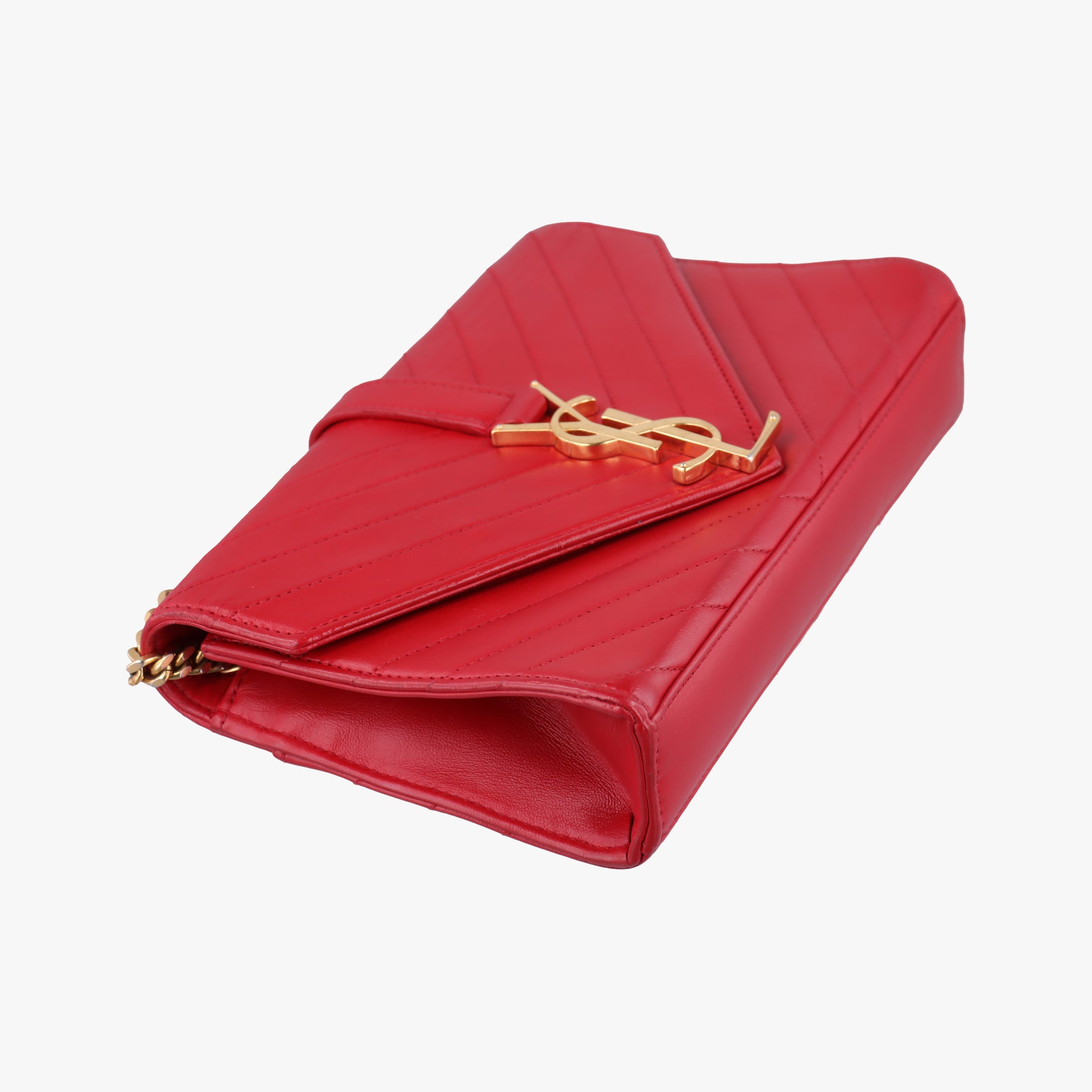 Vintage Yves Saint Laurent Monogram Envelope Red Leather 381668 shoulderbag | stylenewstar