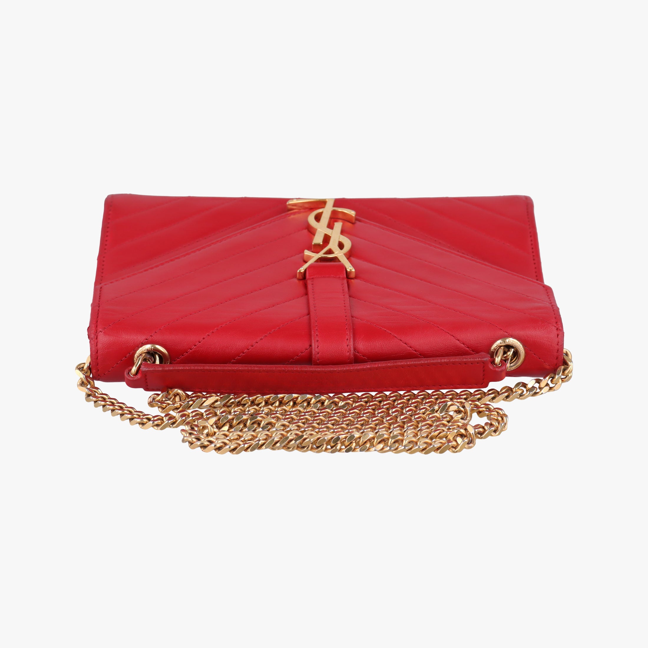 Vintage Yves Saint Laurent Monogram Envelope Red Leather 381668 shoulderbag | stylenewstar