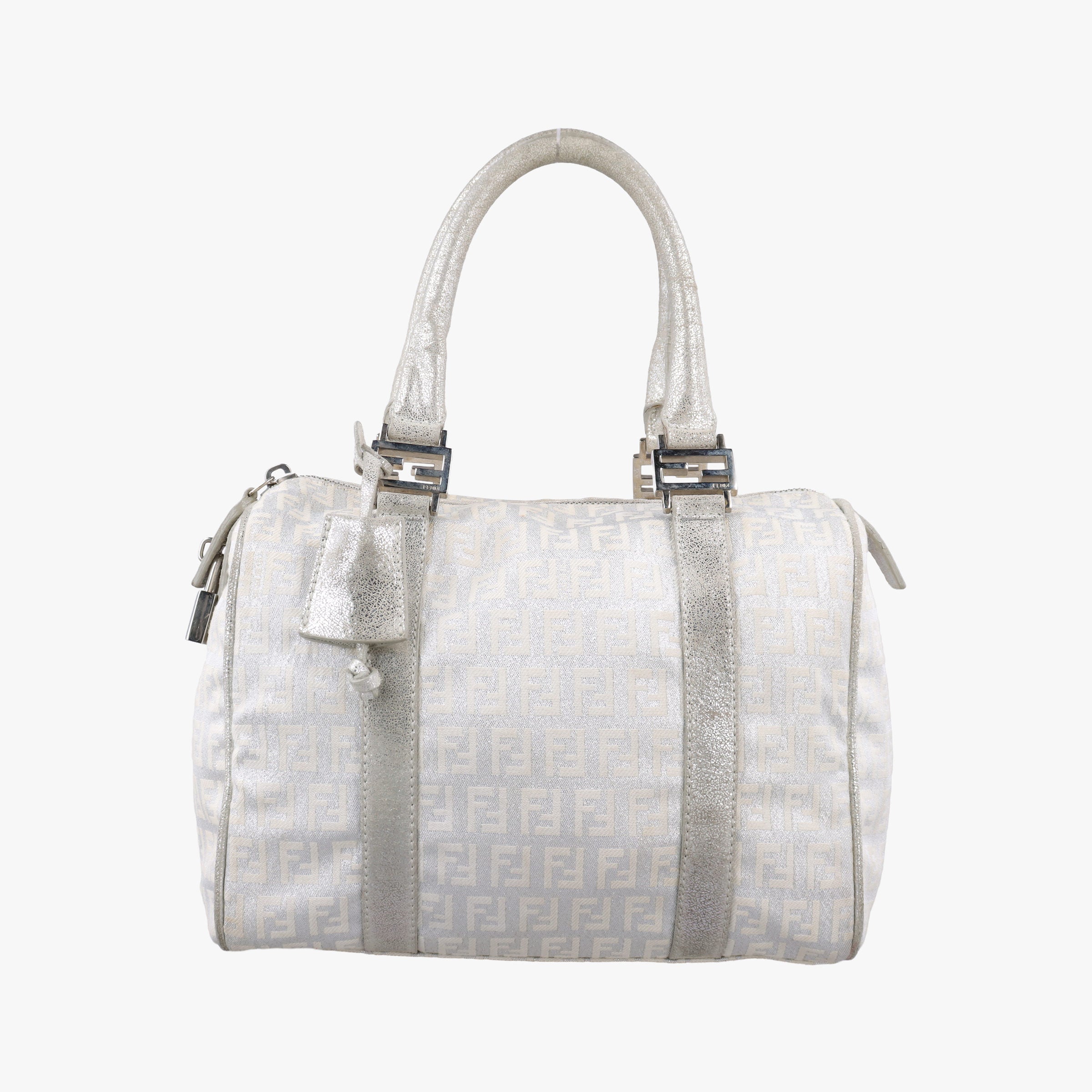 Secondhand Fendi Zucchino Glitter Logo Silver canvas 8BL068 handbag | stylenewstar
