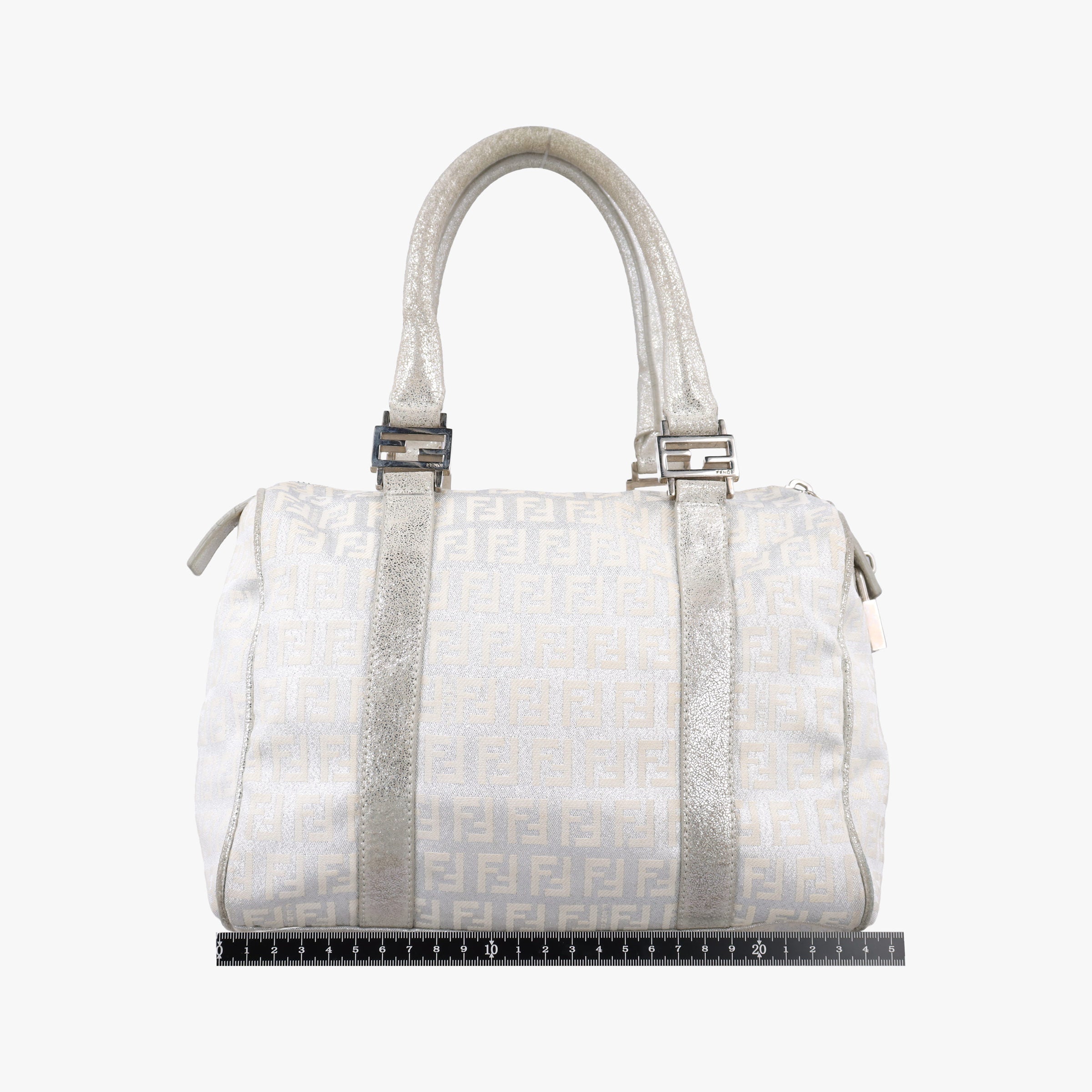 Secondhand Fendi Zucchino Glitter Logo Silver canvas 8BL068 handbag | stylenewstar