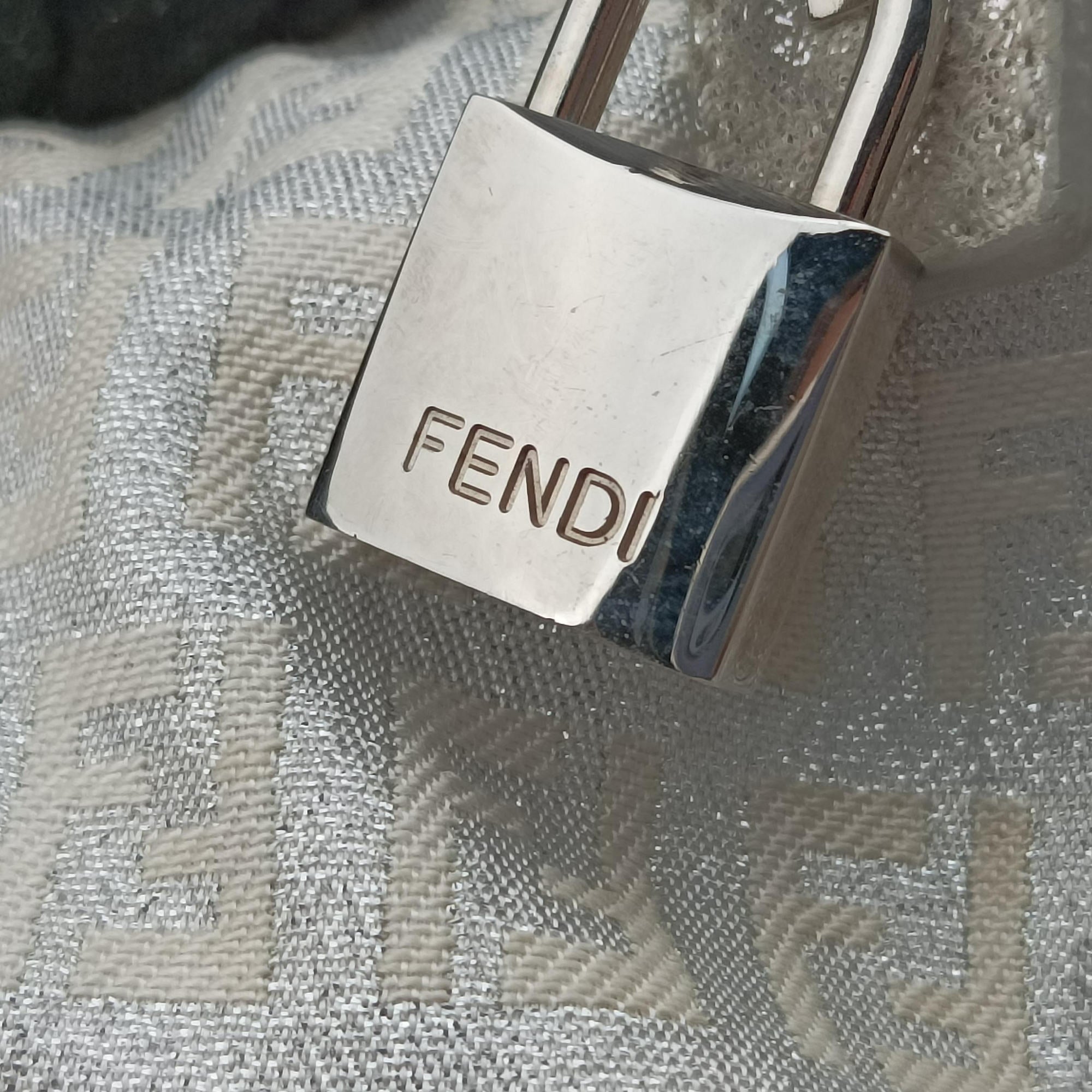 Secondhand Fendi Zucchino Glitter Logo Silver canvas 8BL068 handbag | stylenewstar