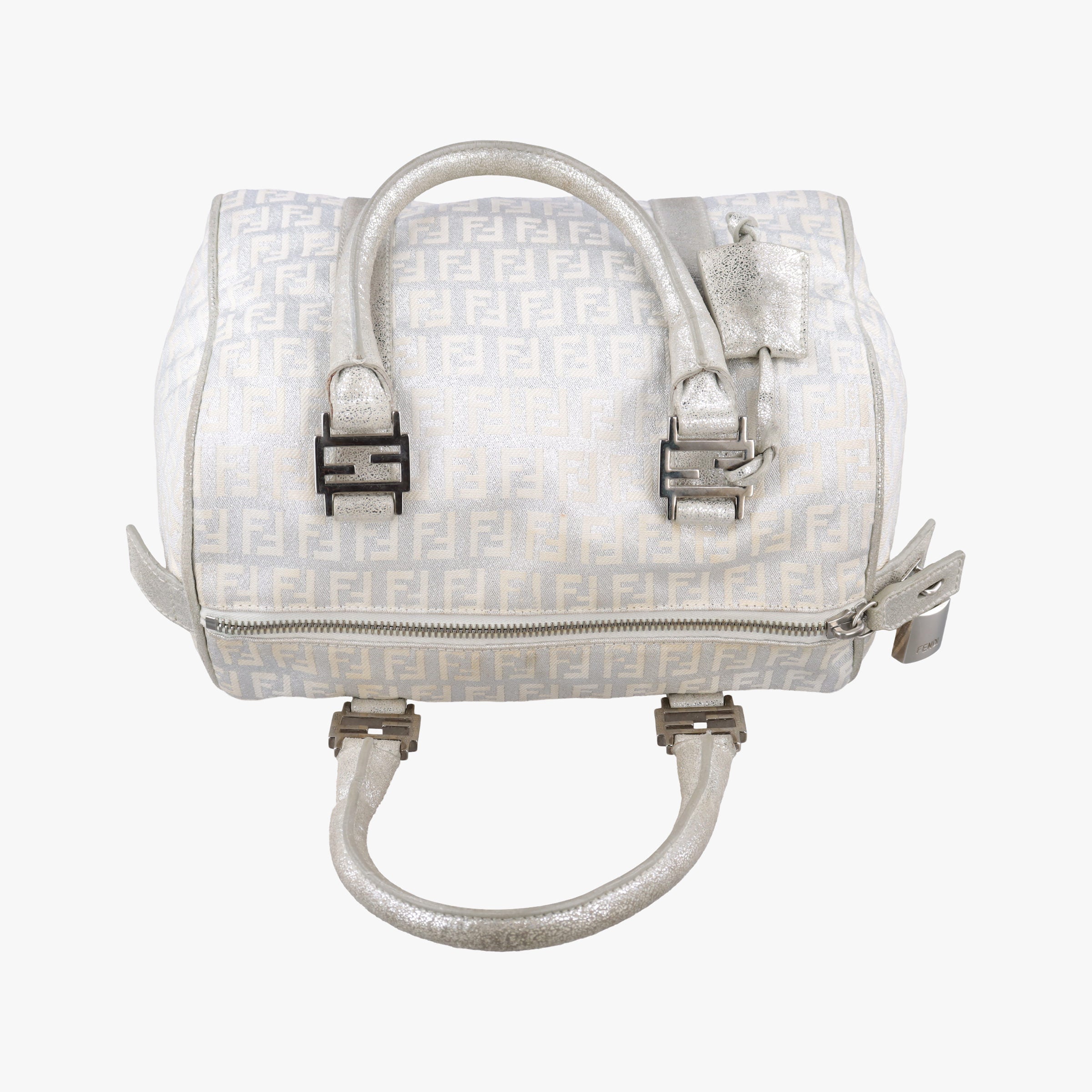 Secondhand Fendi Zucchino Glitter Logo Silver canvas 8BL068 handbag | stylenewstar