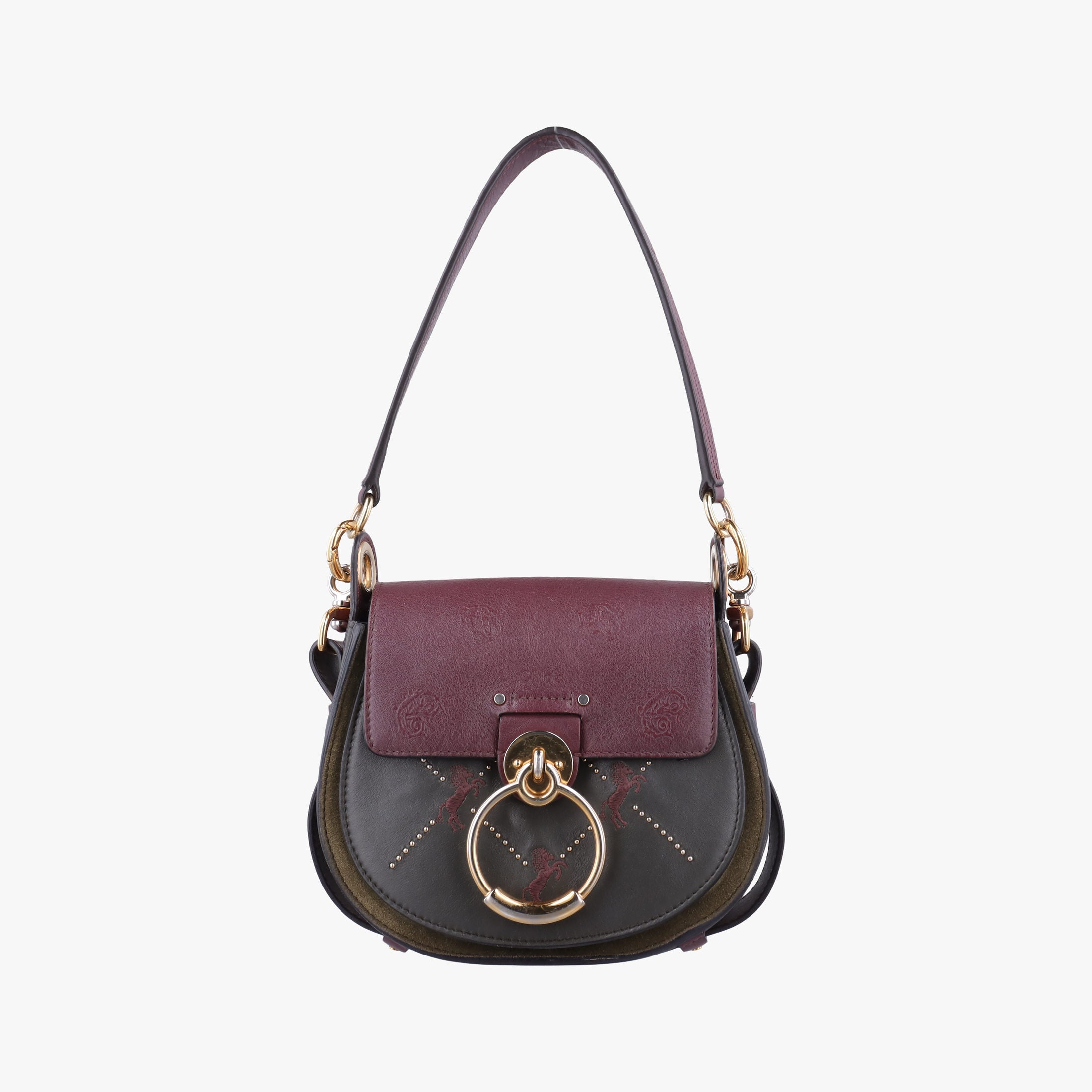 Pre-owned Chloe Tess Green × Bordeaux Leather × Suede  shoulderbag | stylenewstar