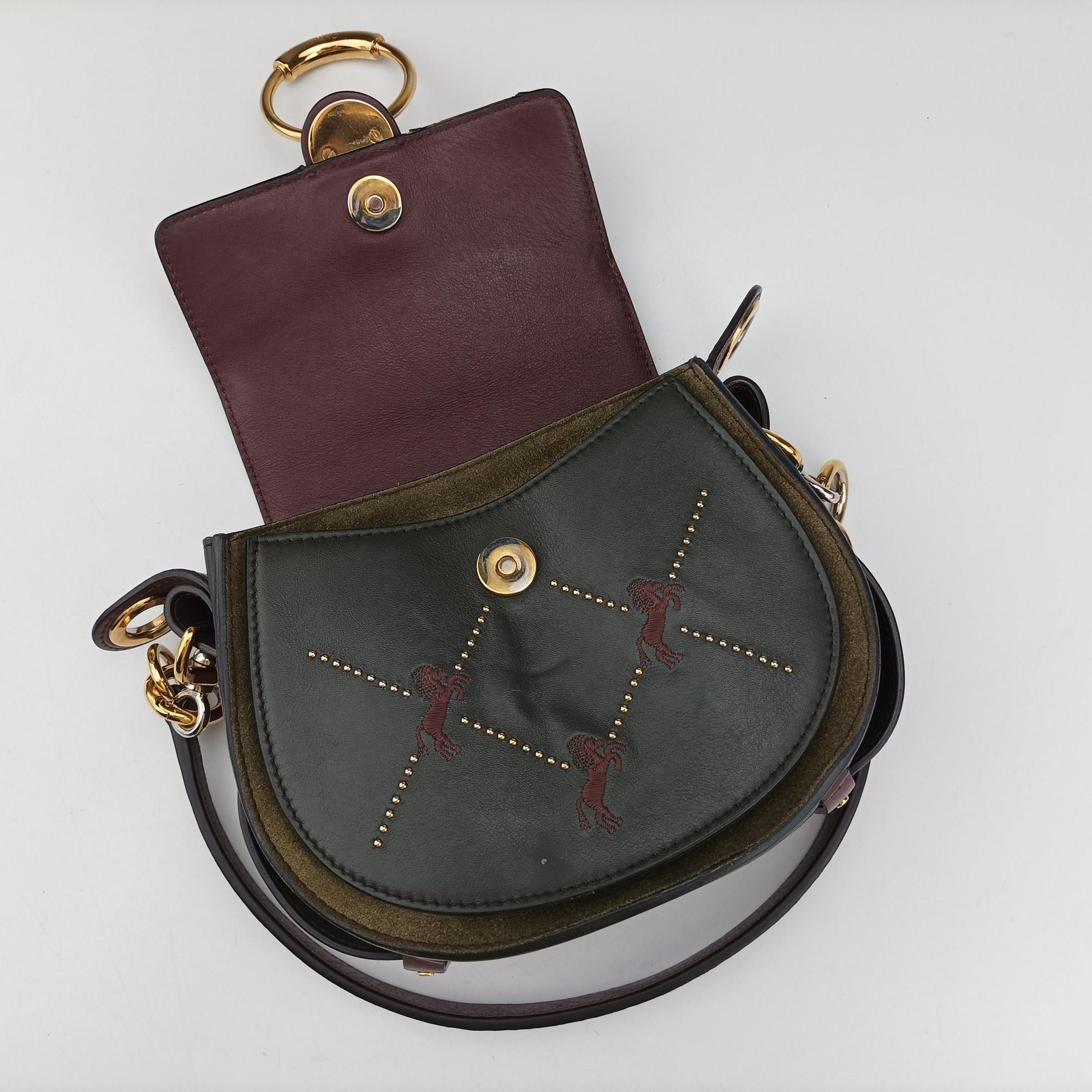 Pre-owned Chloe Tess Green × Bordeaux Leather × Suede  shoulderbag | stylenewstar