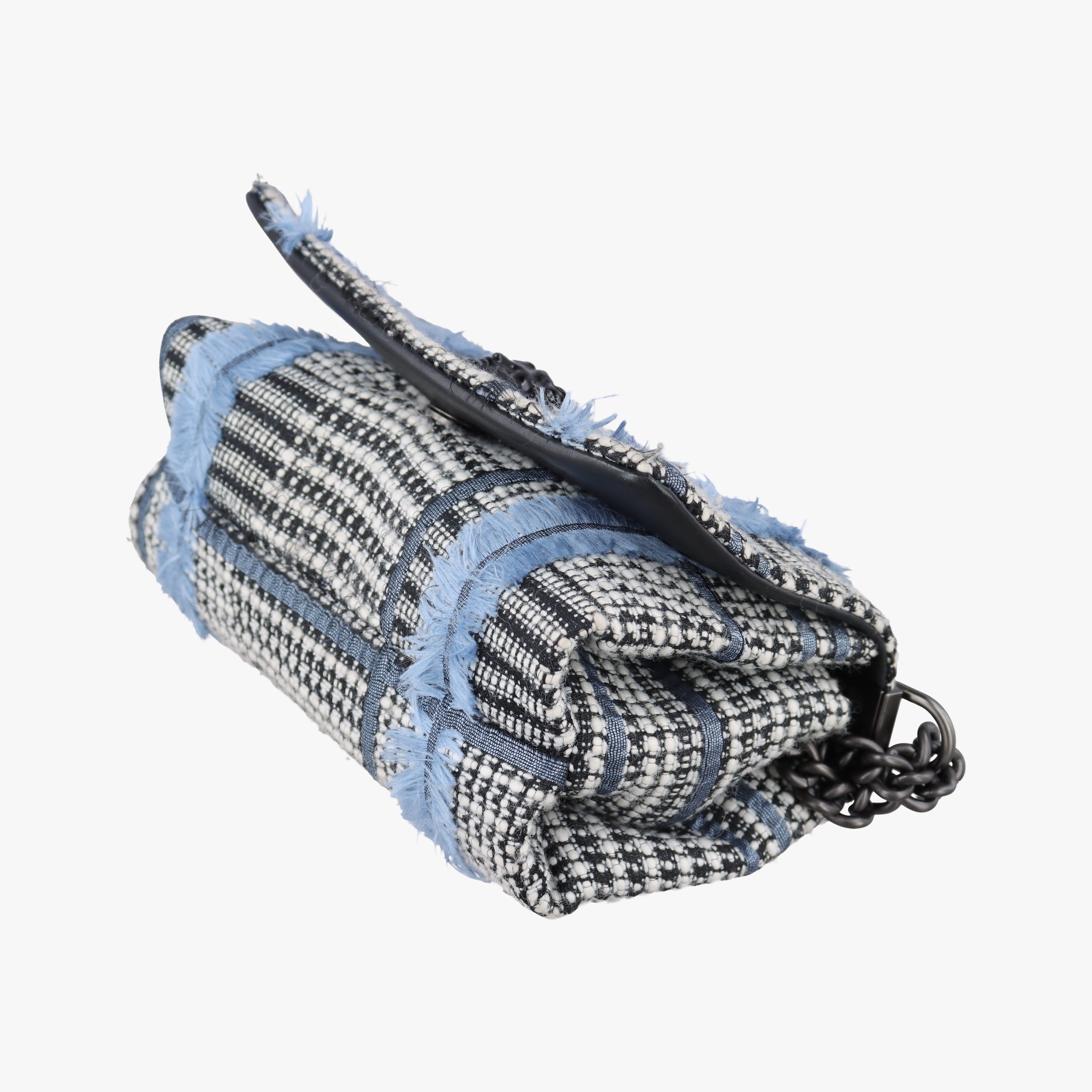 Pre-owned VERSACE Palazzo Sultan Blue×White Tweed  & Leather  shoulderbag | stylenewstar