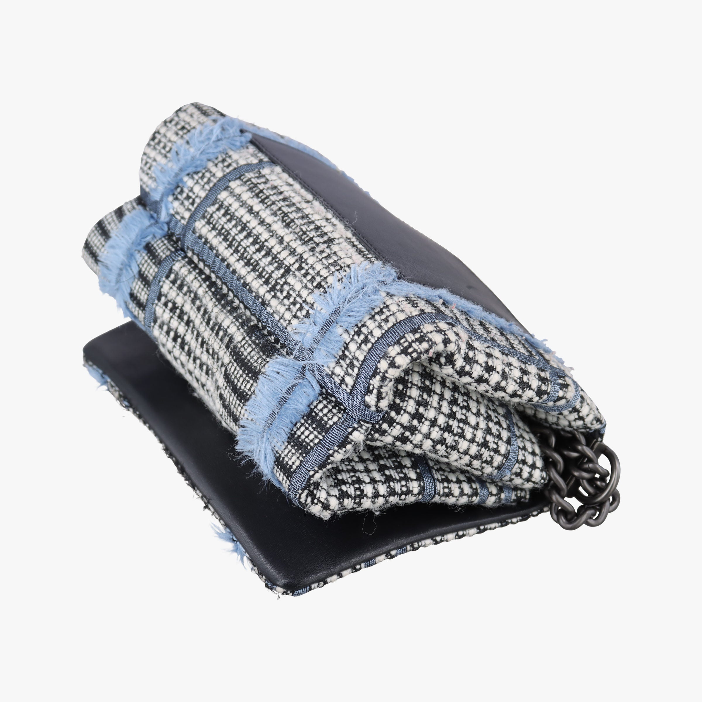 Pre-owned VERSACE Palazzo Sultan Blue×White Tweed  & Leather  shoulderbag | stylenewstar