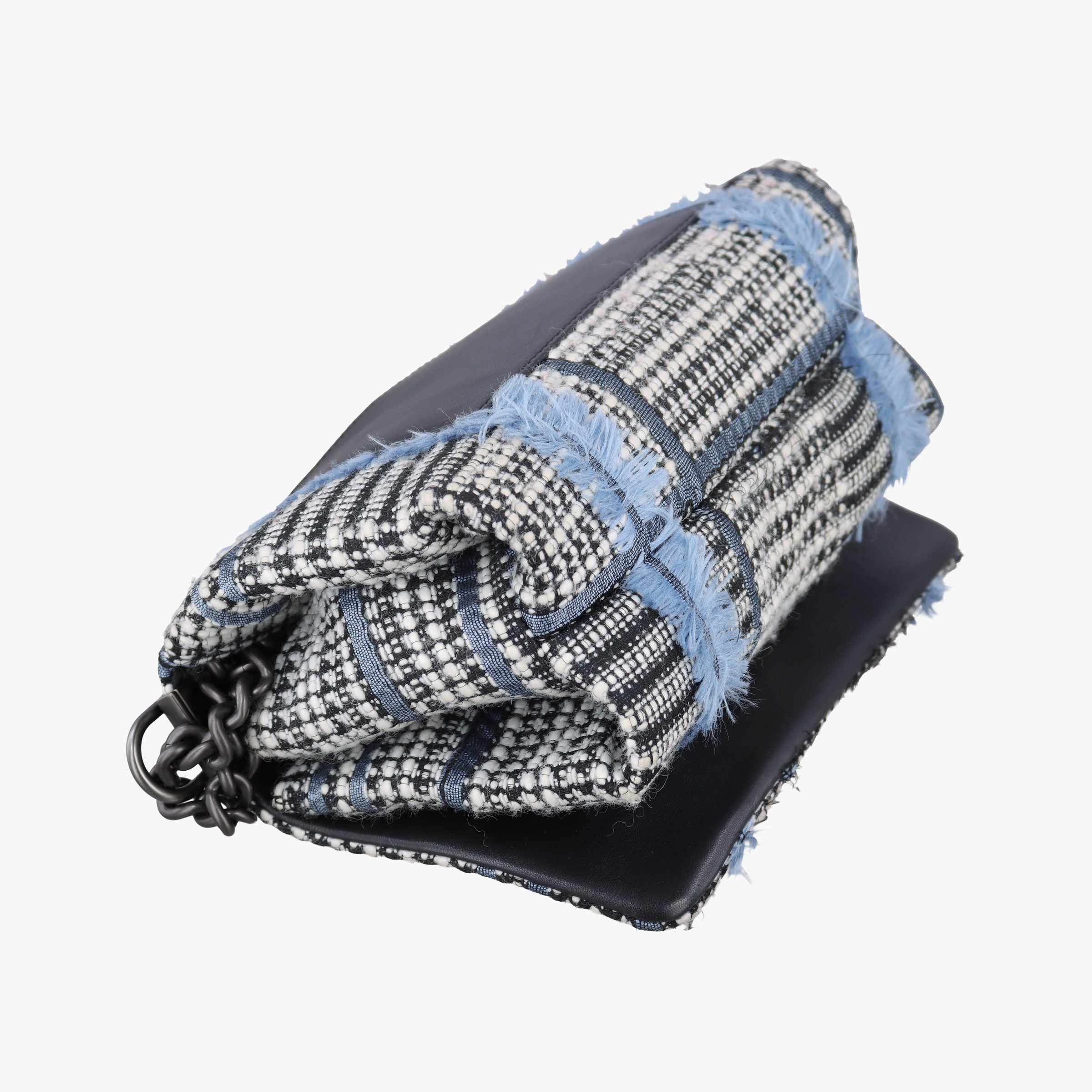 Pre-owned VERSACE Palazzo Sultan Blue×White Tweed  & Leather  shoulderbag | stylenewstar