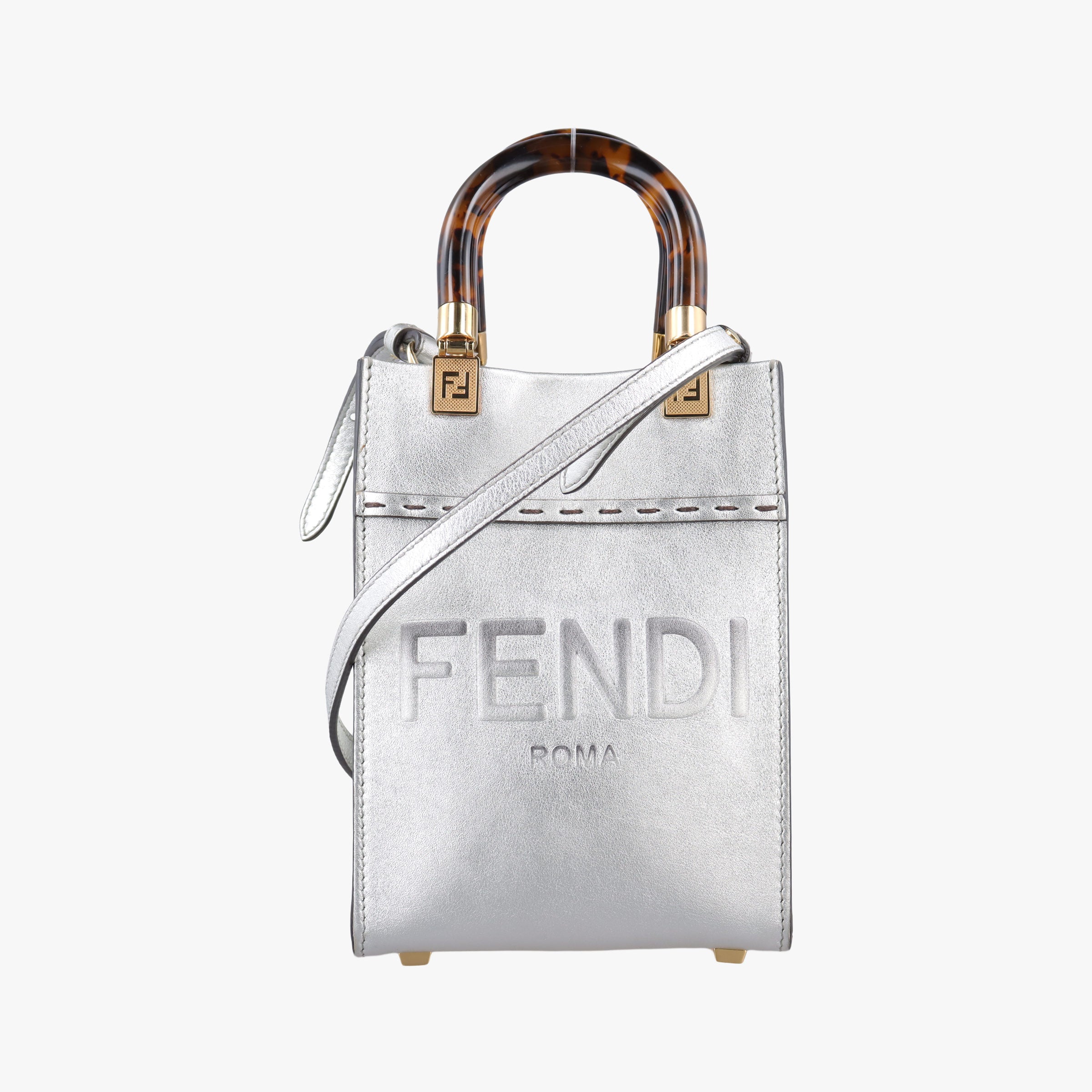 Vintage Fendi MINI SUNSHINE SHOPPER Silver Leather 8BS051 shoulderbag | stylenewstar
