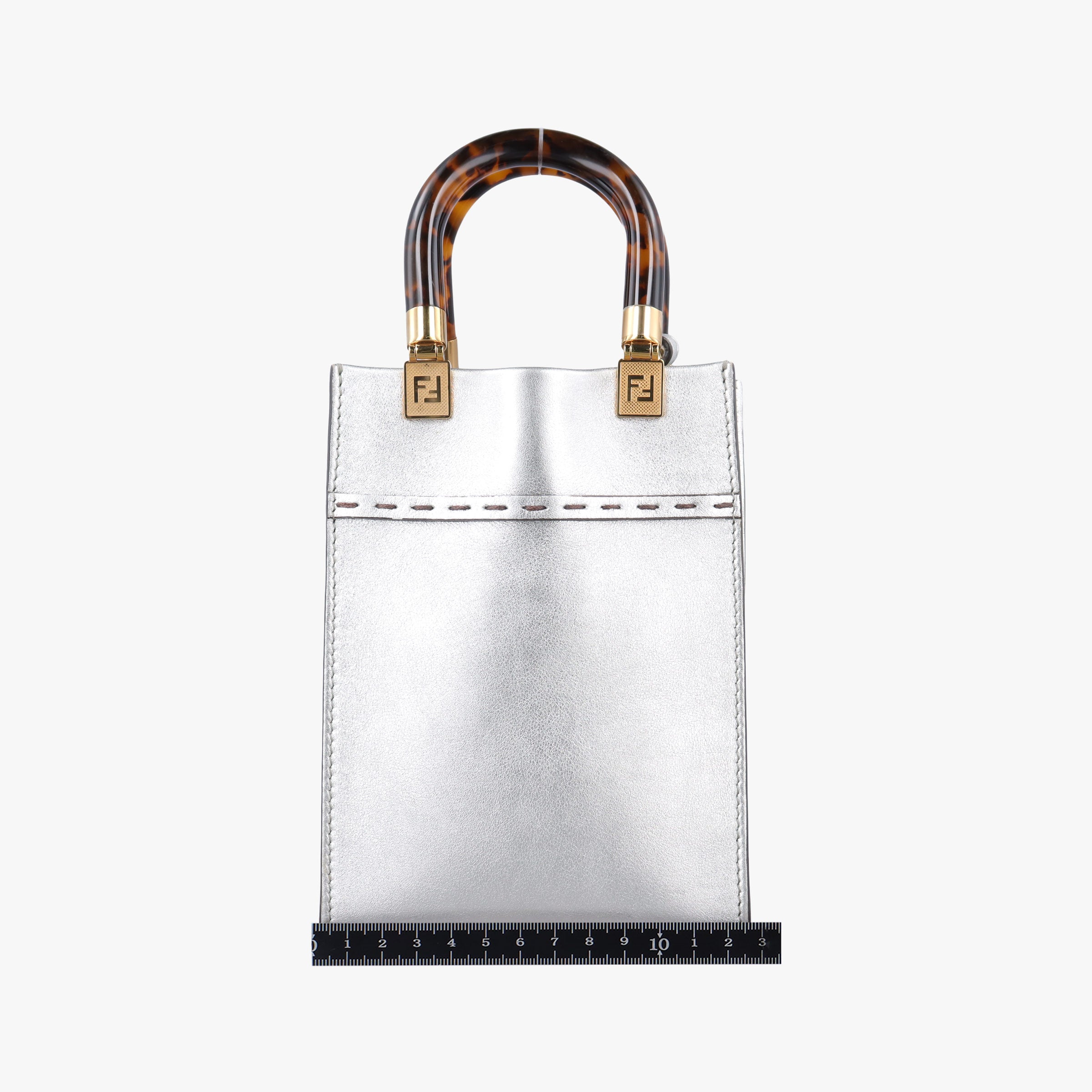 Vintage Fendi MINI SUNSHINE SHOPPER Silver Leather 8BS051 shoulderbag | stylenewstar