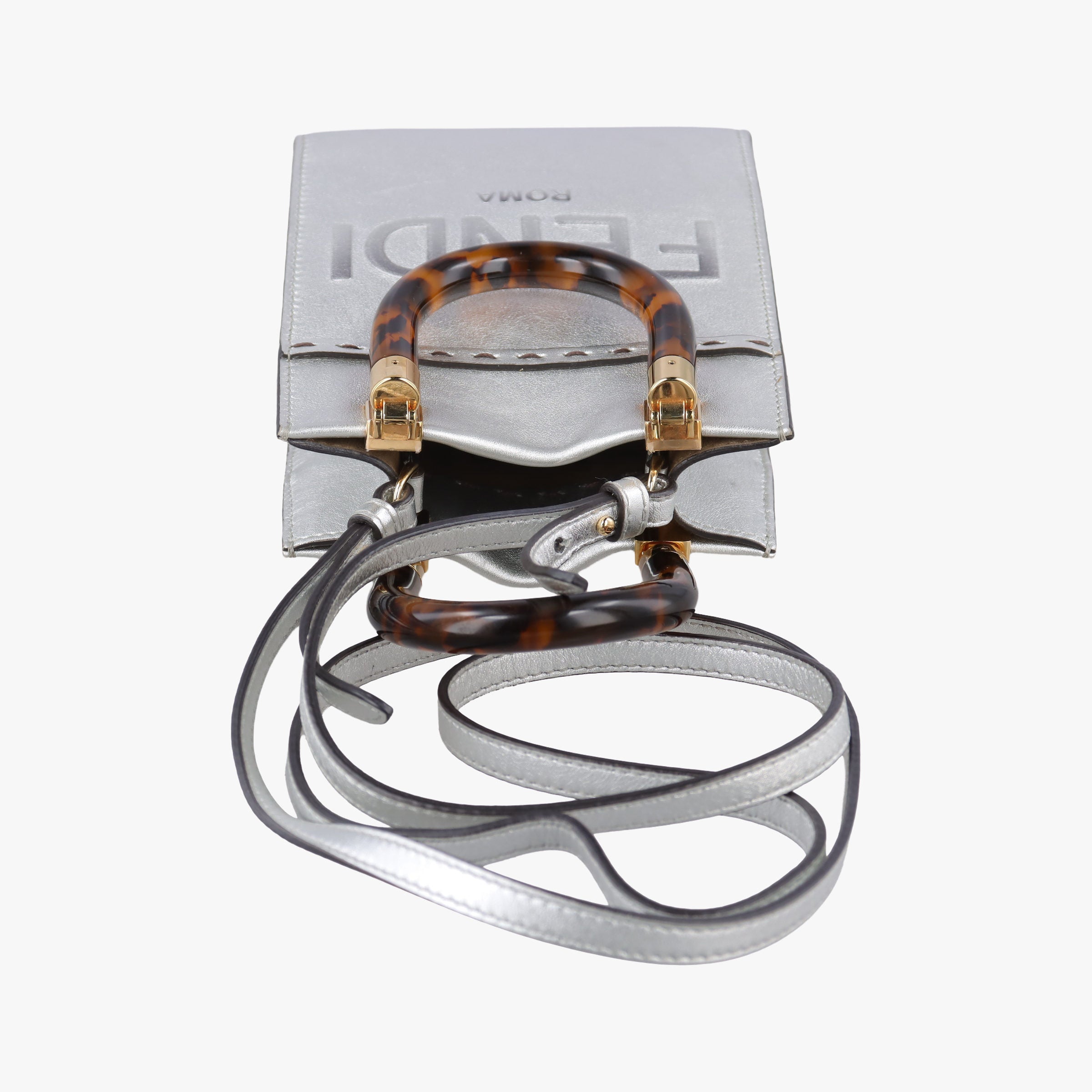 Vintage Fendi MINI SUNSHINE SHOPPER Silver Leather 8BS051 shoulderbag | stylenewstar