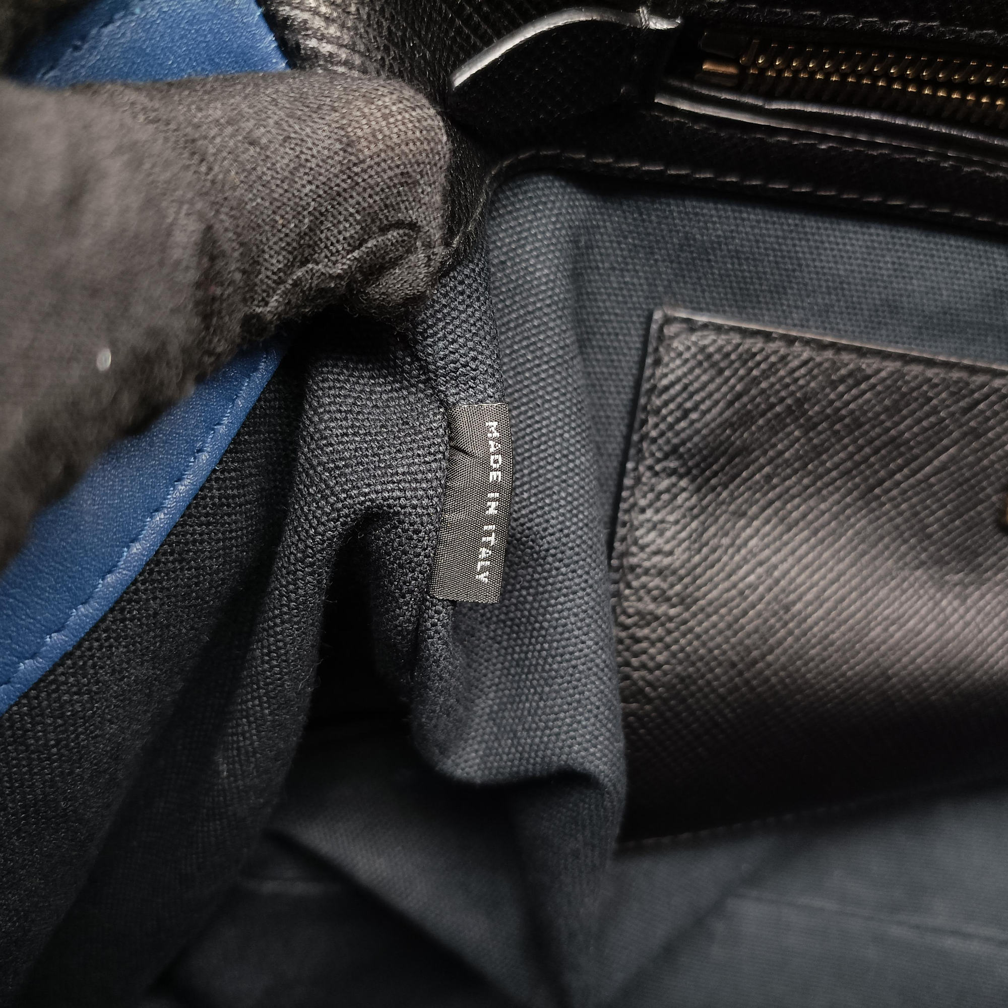 Pre-owned Prada Double Zip Convertible Tote Black×Blue Saffiano Leather×Leather  handbag | stylenewstar