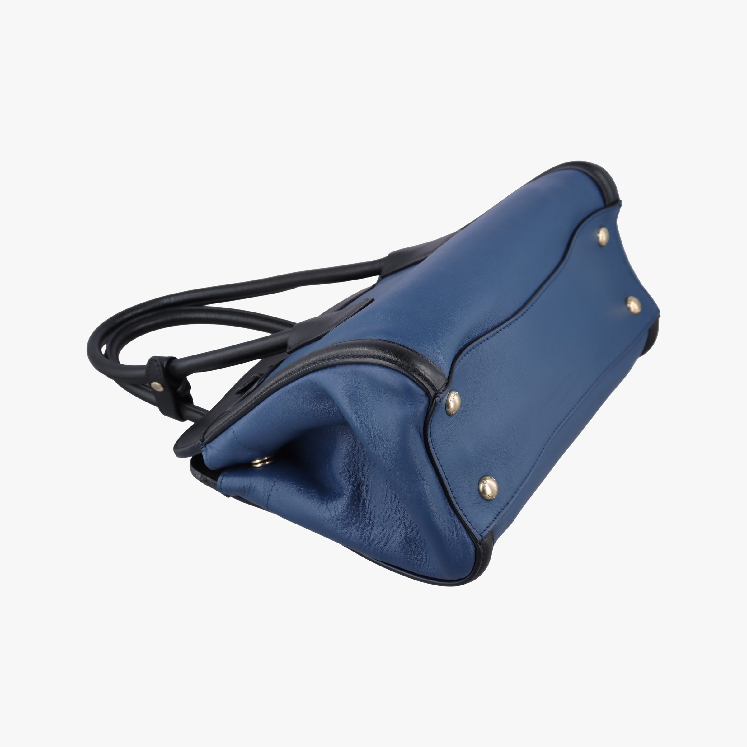 Pre-owned Prada Double Zip Convertible Tote Black×Blue Saffiano Leather×Leather  handbag | stylenewstar