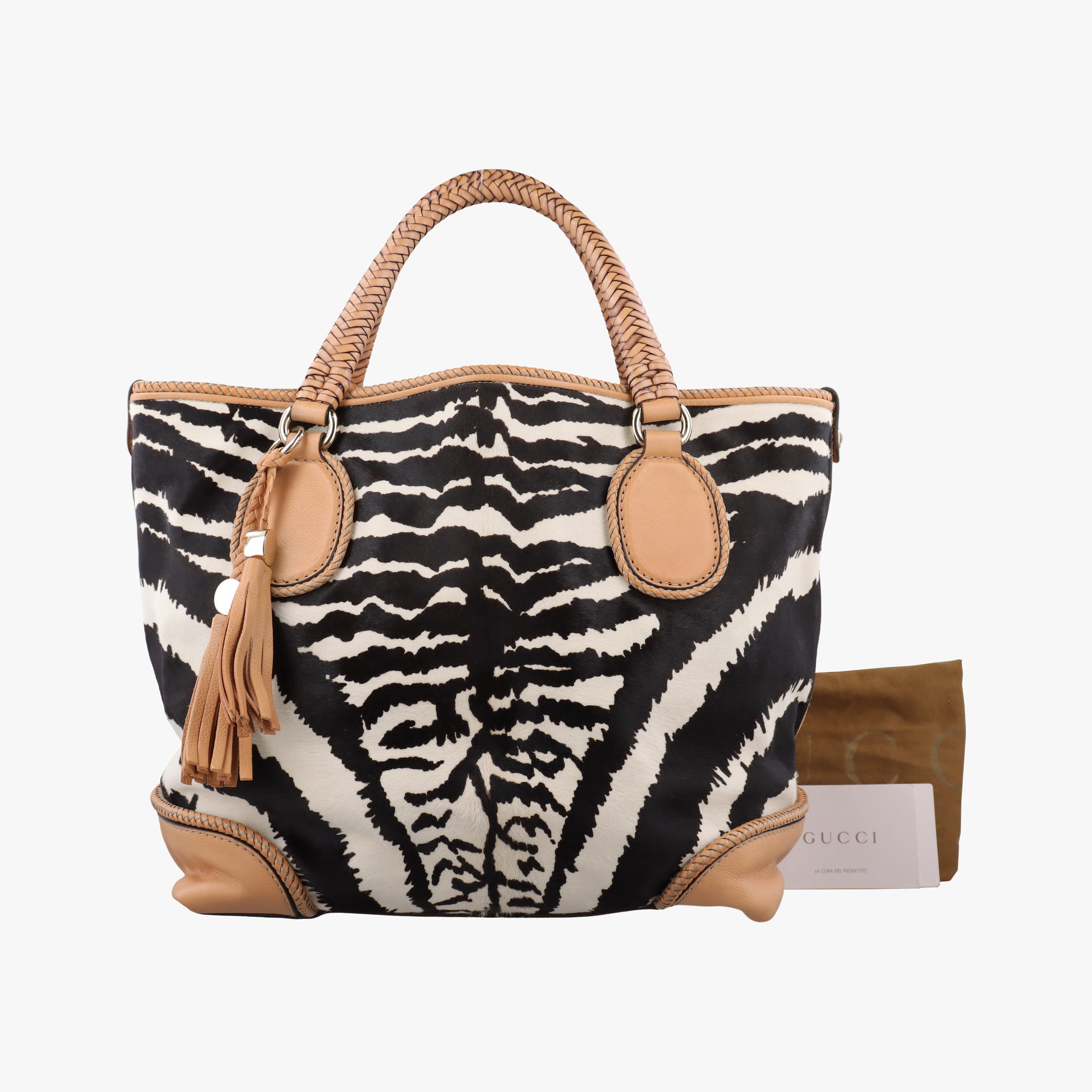 Pre-owned Gucci Zebra Printed Marrakech Black×White×Beige ponyhair 257023 handbag | stylenewstar