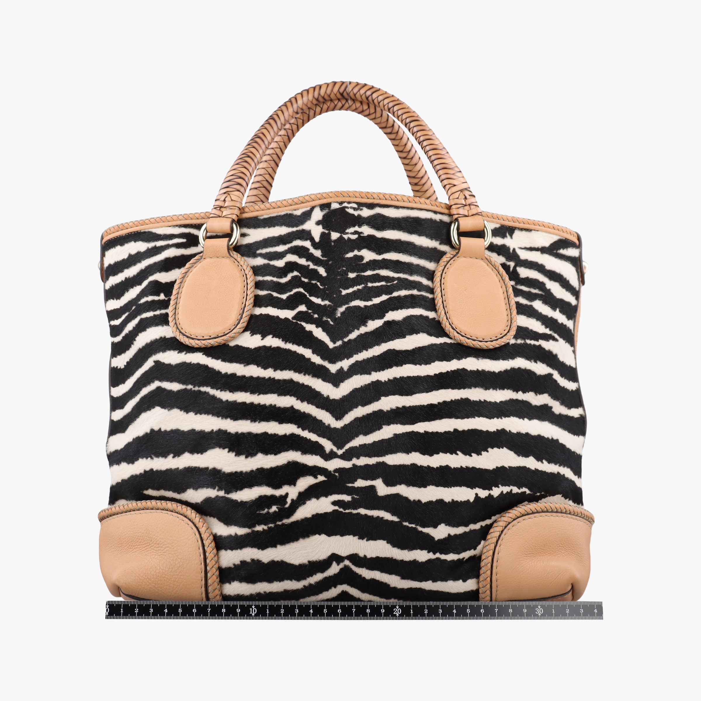 Pre-owned Gucci Zebra Printed Marrakech Black×White×Beige ponyhair 257023 handbag | stylenewstar