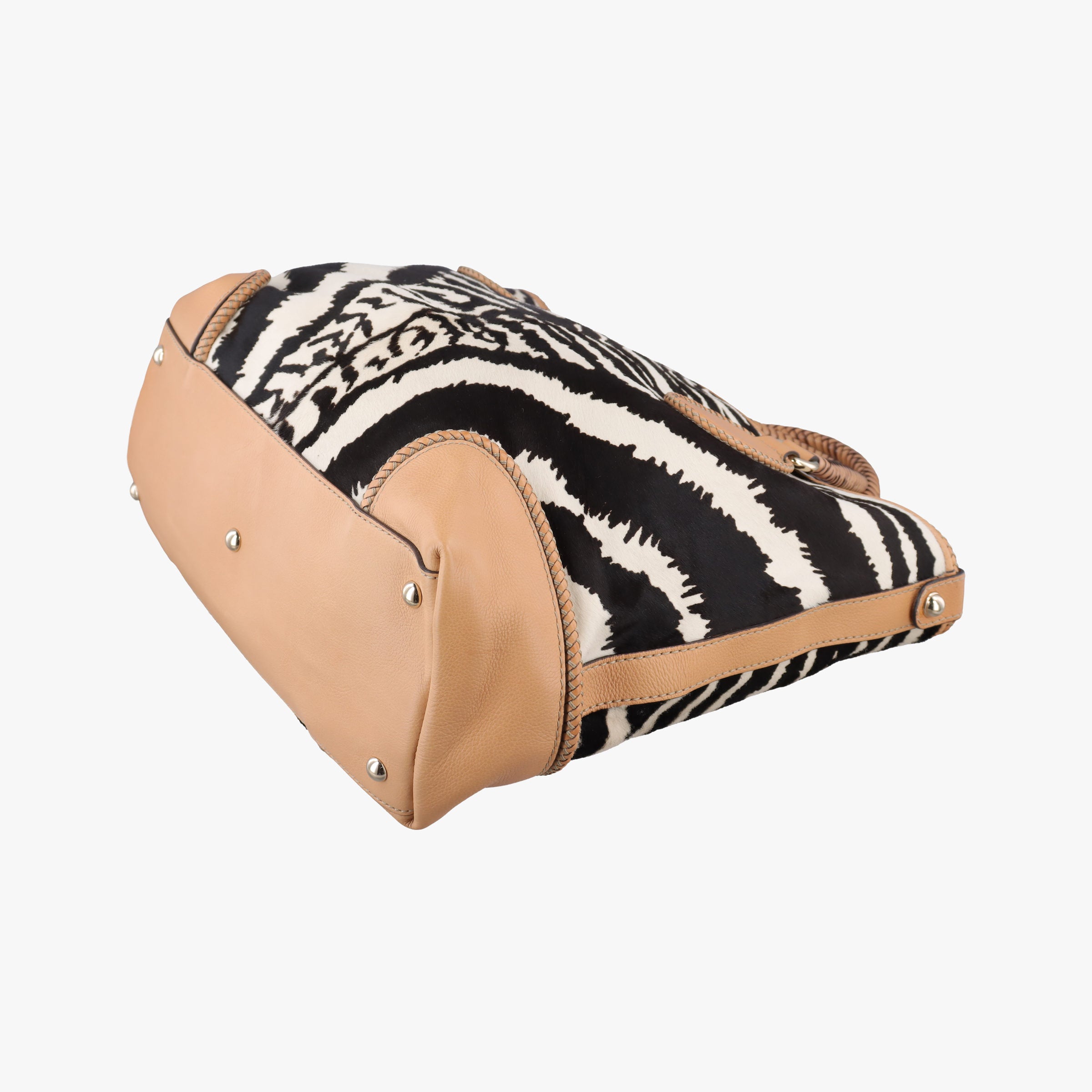 Pre-owned Gucci Zebra Printed Marrakech Black×White×Beige ponyhair 257023 handbag | stylenewstar