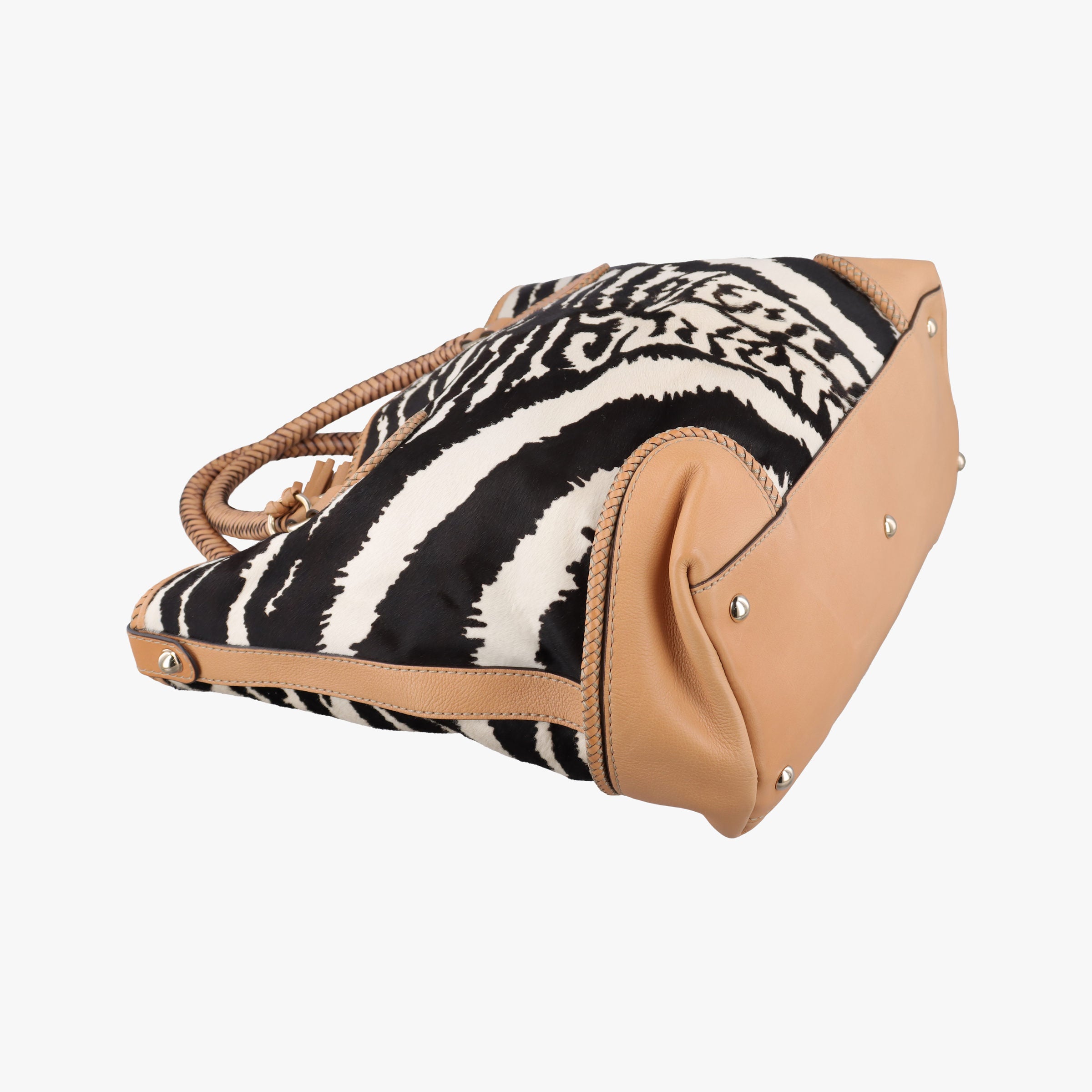 Pre-owned Gucci Zebra Printed Marrakech Black×White×Beige ponyhair 257023 handbag | stylenewstar