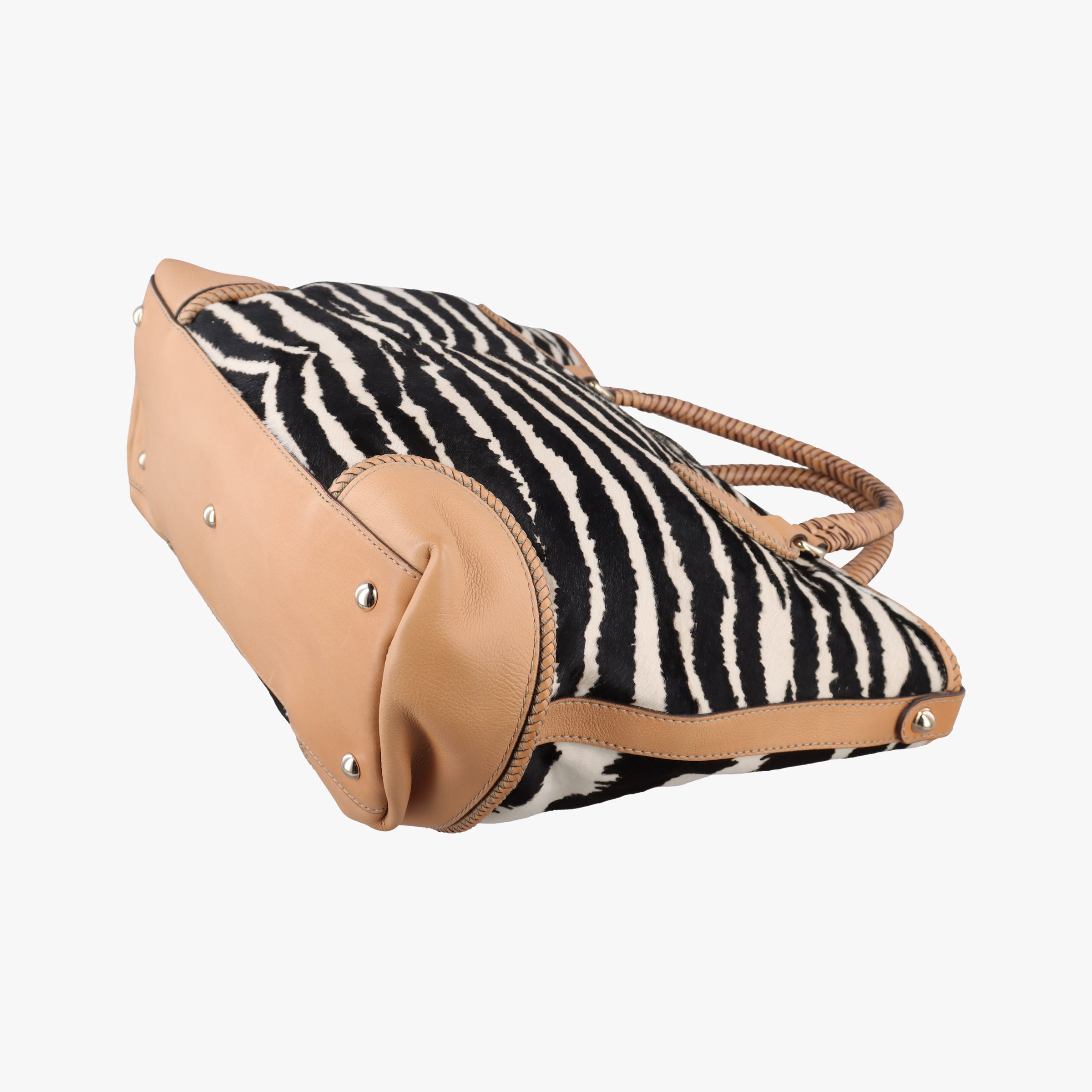 Pre-owned Gucci Zebra Printed Marrakech Black×White×Beige ponyhair 257023 handbag | stylenewstar