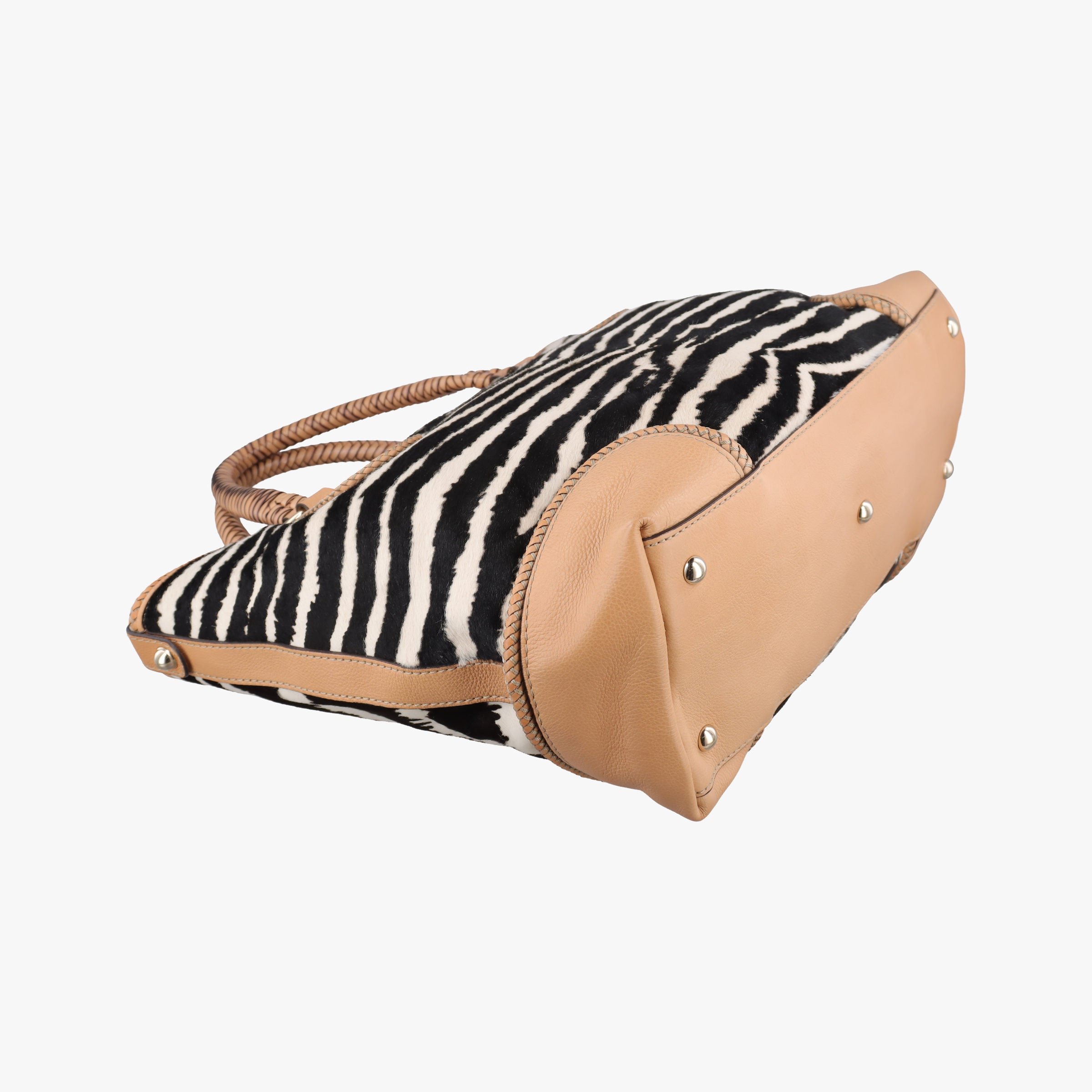Pre-owned Gucci Zebra Printed Marrakech Black×White×Beige ponyhair 257023 handbag | stylenewstar