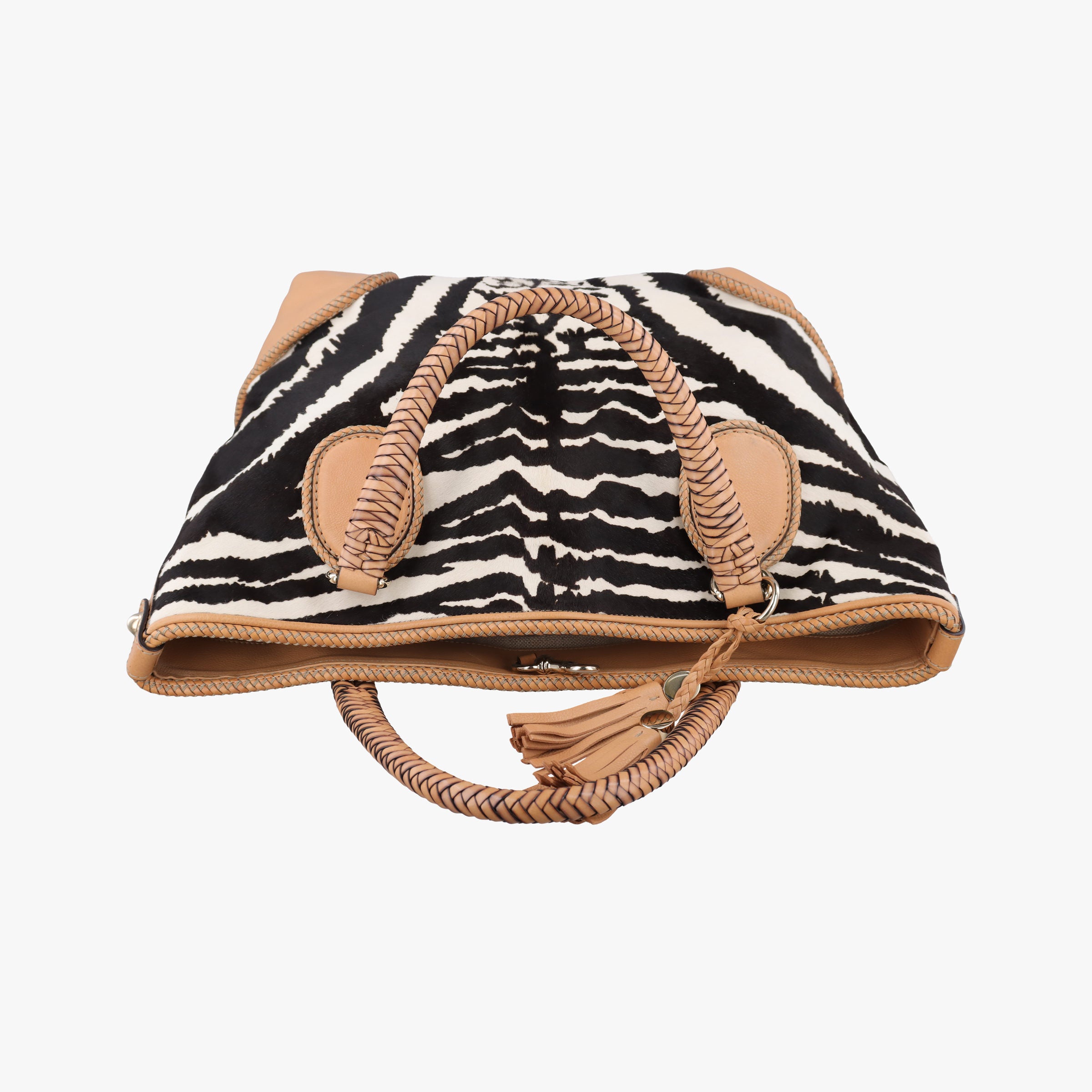 Pre-owned Gucci Zebra Printed Marrakech Black×White×Beige ponyhair 257023 handbag | stylenewstar