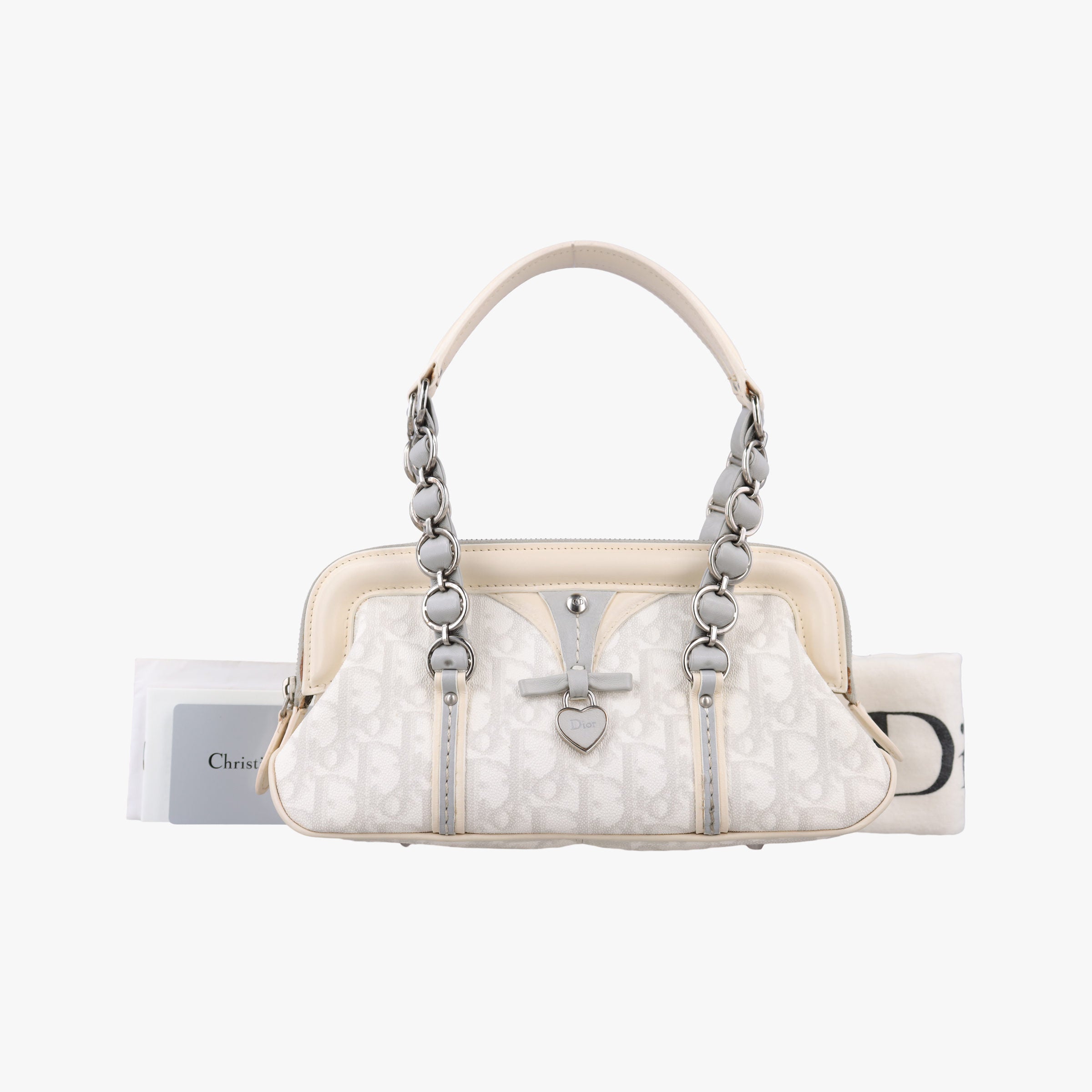 Pre-owned Christian Dior Trotter Romantic Chain Heart White pvc coated canvas  handbag | stylenewstar
