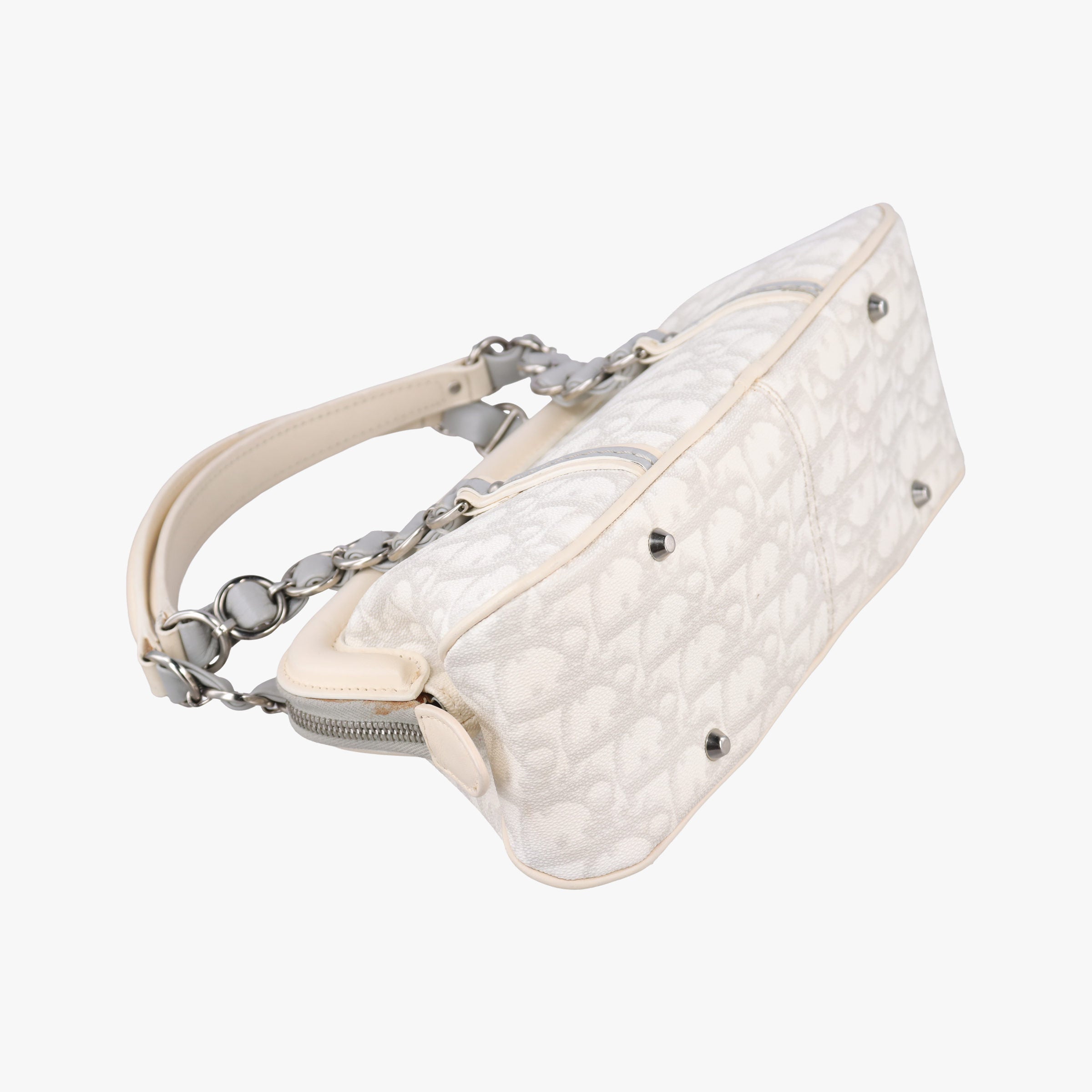 Pre-owned Christian Dior Trotter Romantic Chain Heart White pvc coated canvas  handbag | stylenewstar