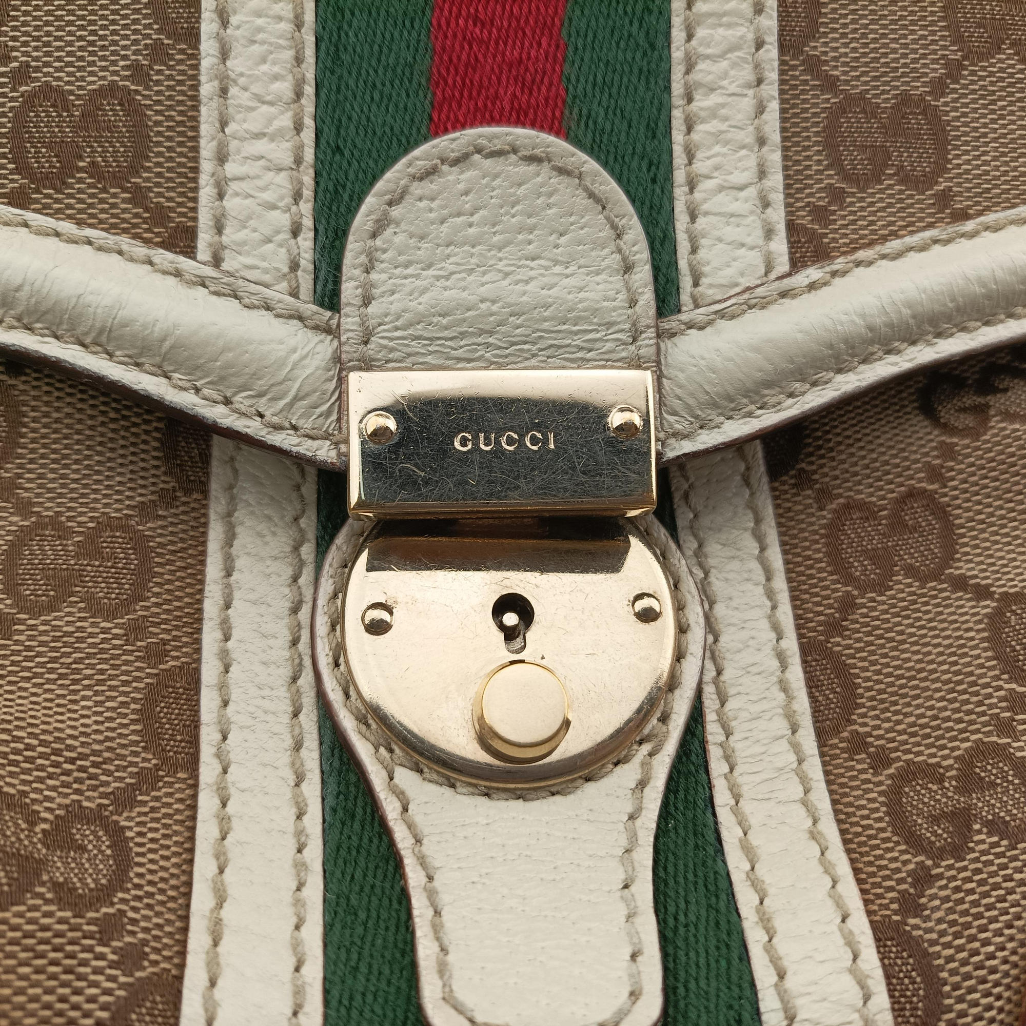 Pre-owned Gucci Web Treasure Flap White×Multicolour Leather×Canvas 145999 shoulderbag | stylenewstar