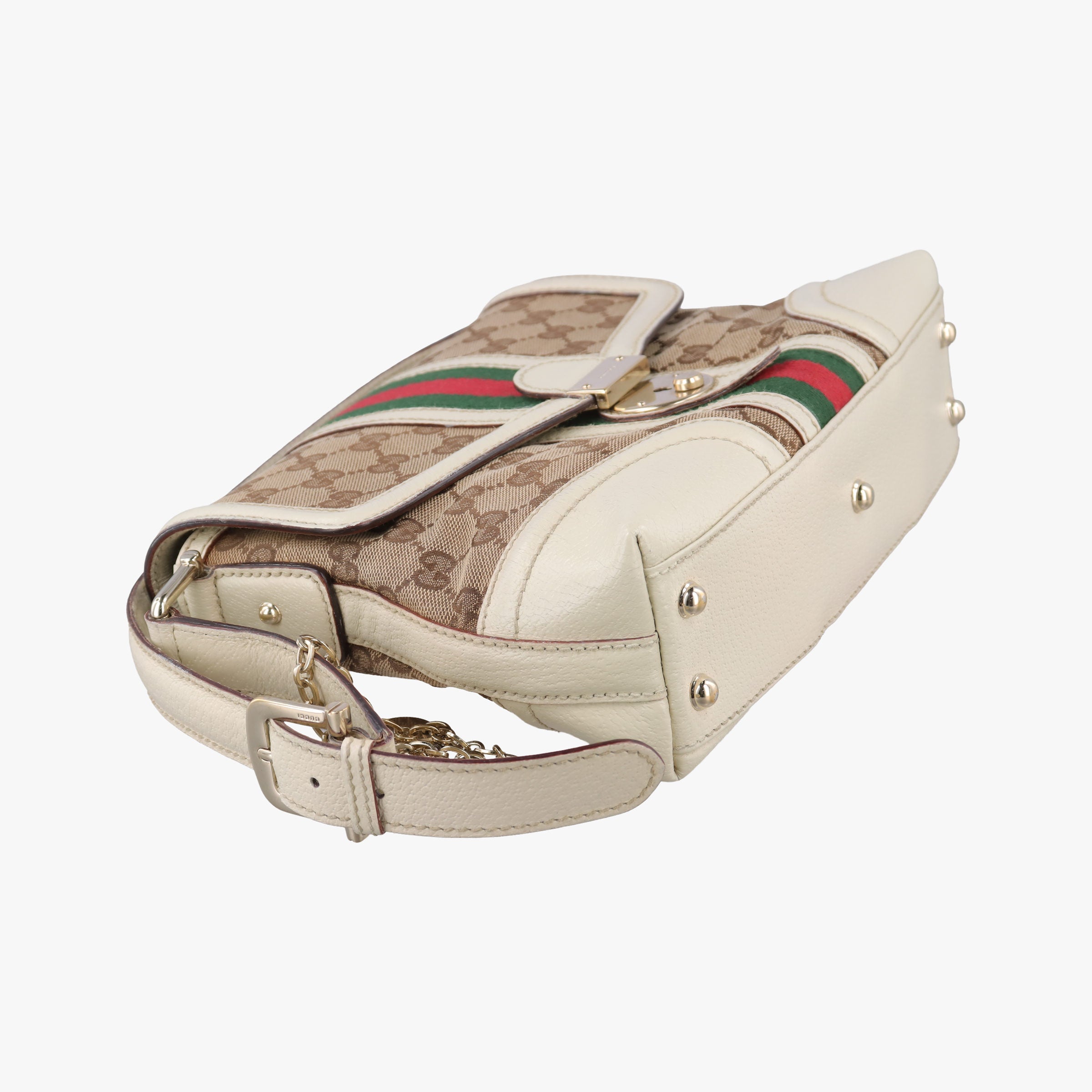 Pre-owned Gucci Web Treasure Flap White×Multicolour Leather×Canvas 145999 shoulderbag | stylenewstar