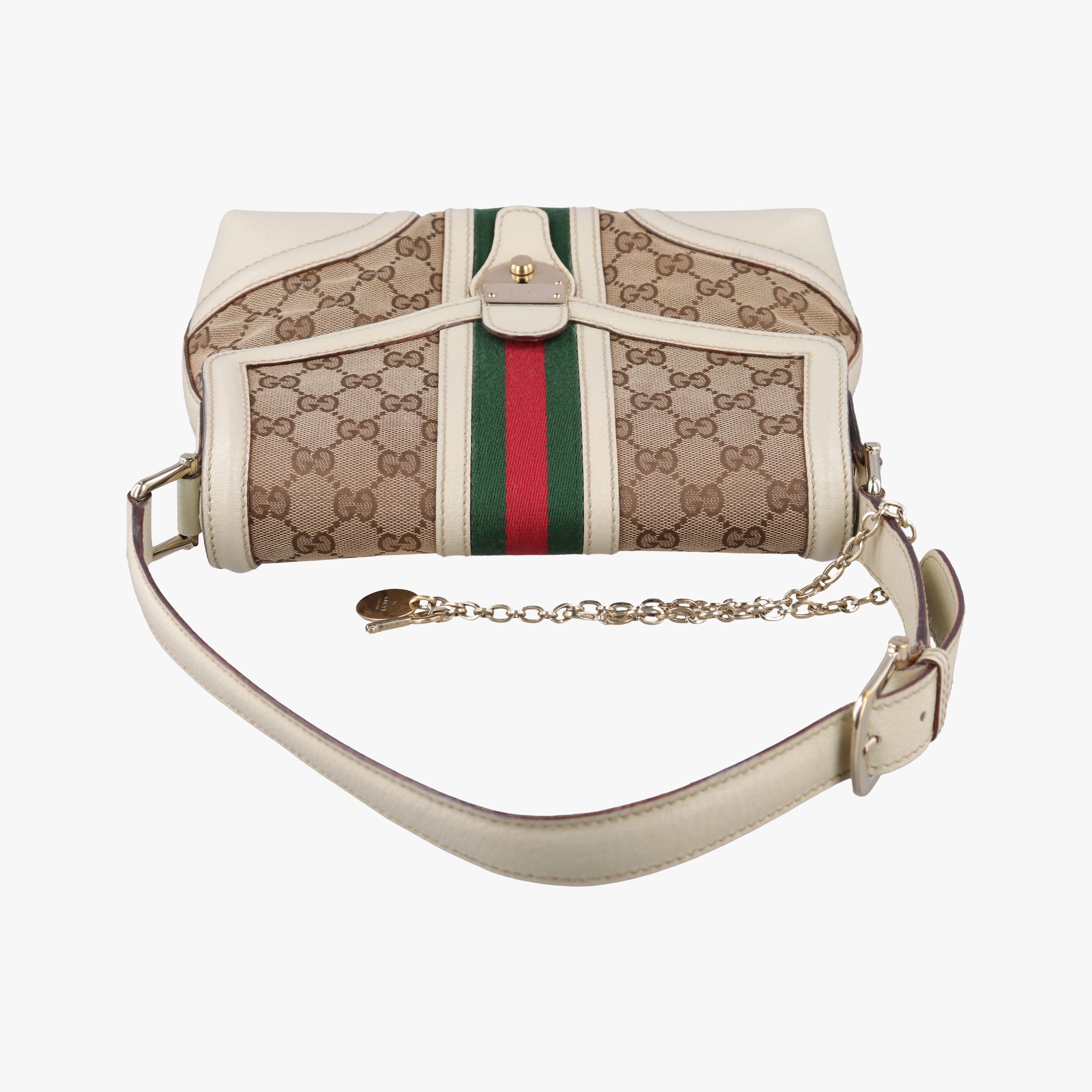 Pre-owned Gucci Web Treasure Flap White×Multicolour Leather×Canvas 145999 shoulderbag | stylenewstar