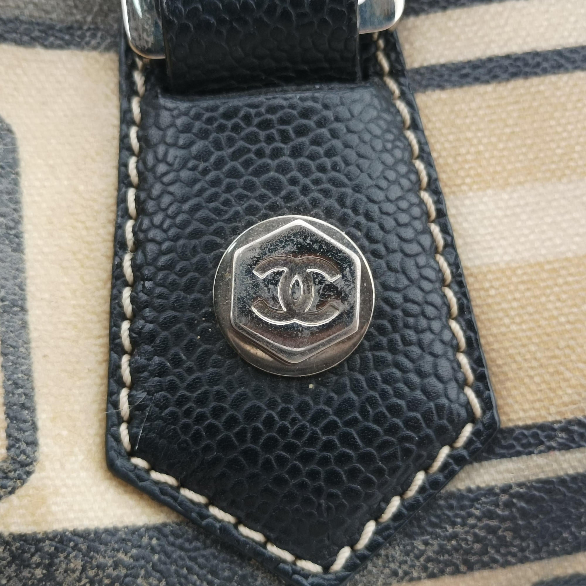 Vintage Chanel 31 Rue Cambon Graffiti Mini Boston Beige × Black Coated Canvas  handbag | stylenewstar