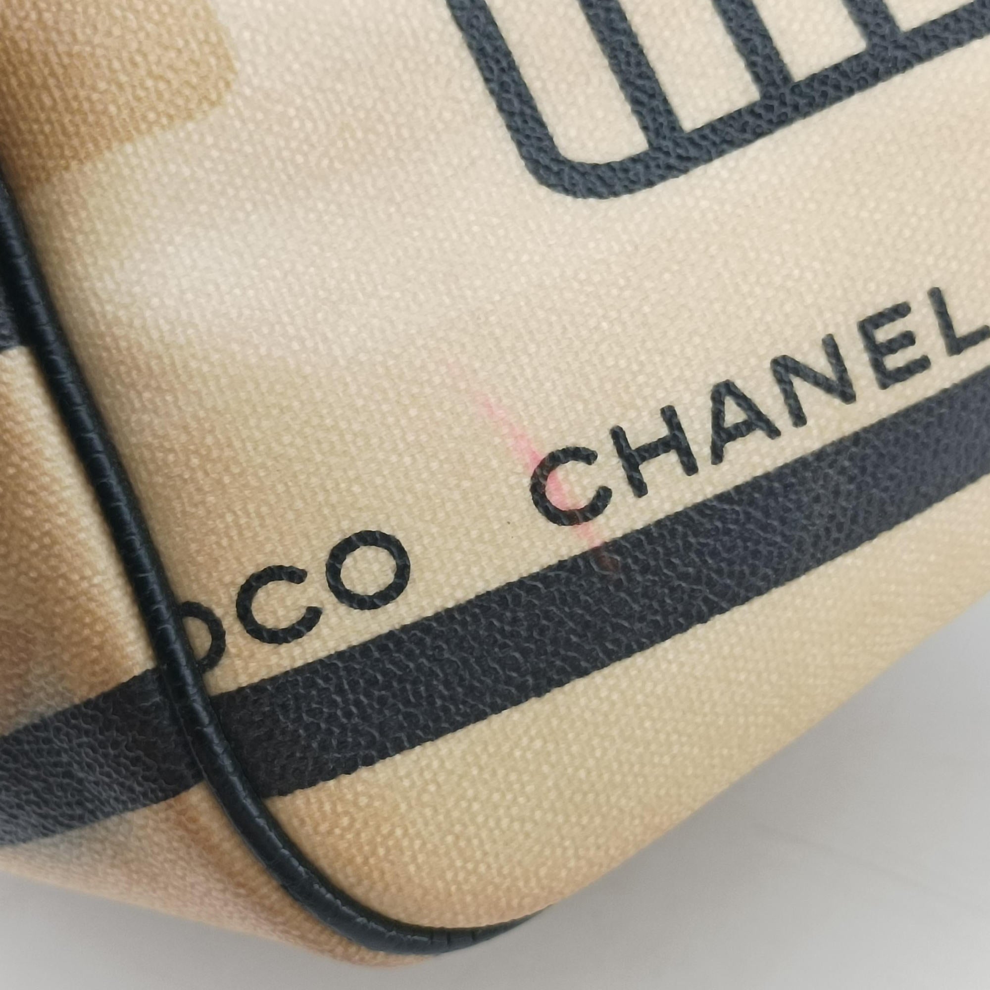 Vintage Chanel 31 Rue Cambon Graffiti Mini Boston Beige × Black Coated Canvas  handbag | stylenewstar