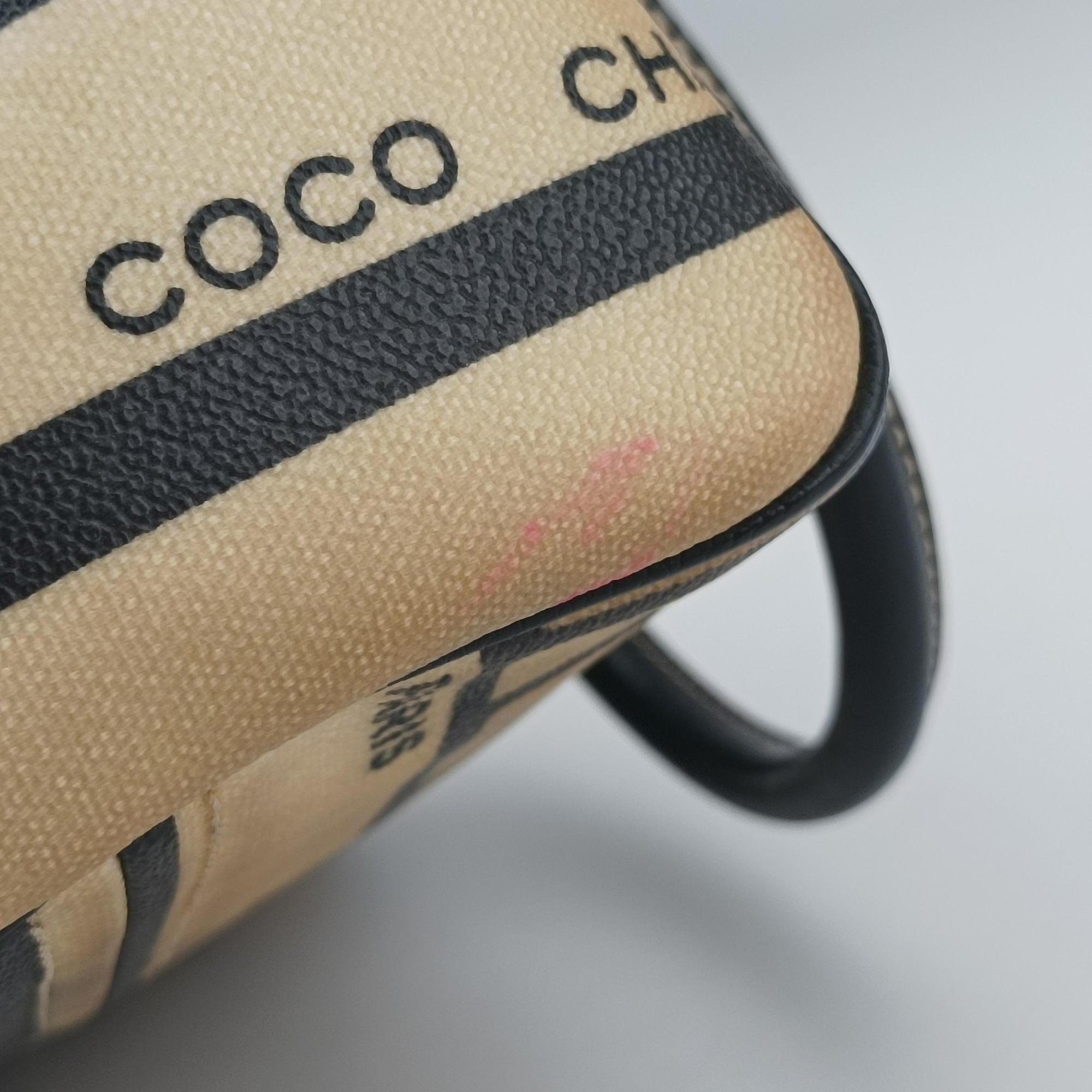 Vintage Chanel 31 Rue Cambon Graffiti Mini Boston Beige × Black Coated Canvas  handbag | stylenewstar