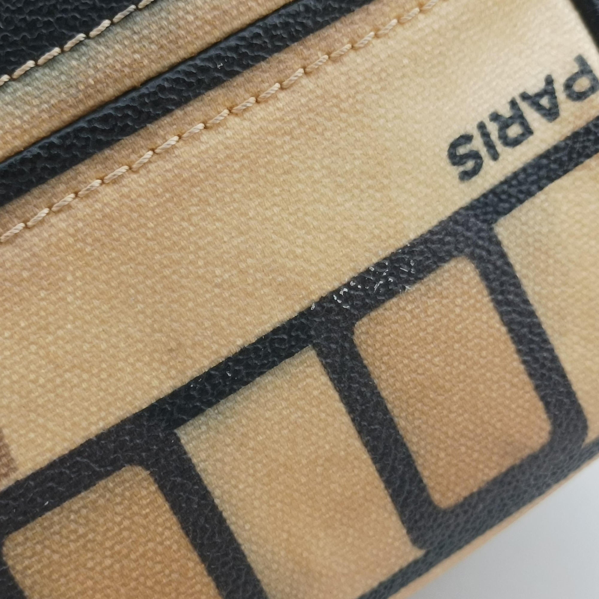 Vintage Chanel 31 Rue Cambon Graffiti Mini Boston Beige × Black Coated Canvas  handbag | stylenewstar