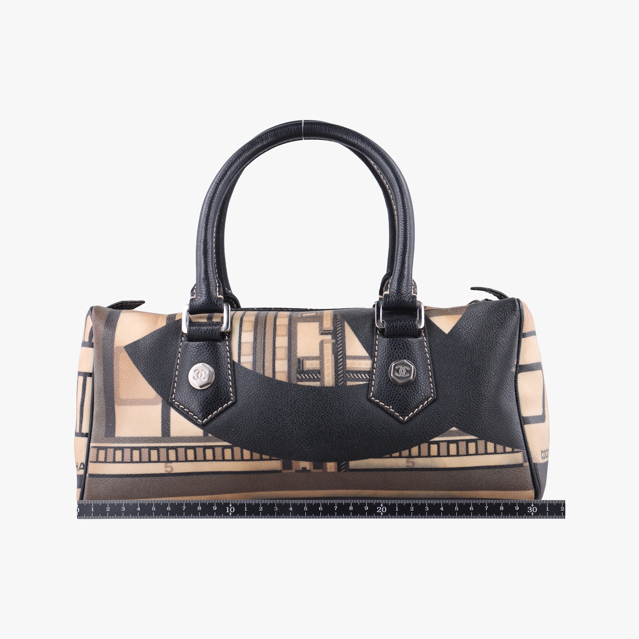 Vintage Chanel 31 Rue Cambon Graffiti Mini Boston Beige × Black Coated Canvas  handbag | stylenewstar