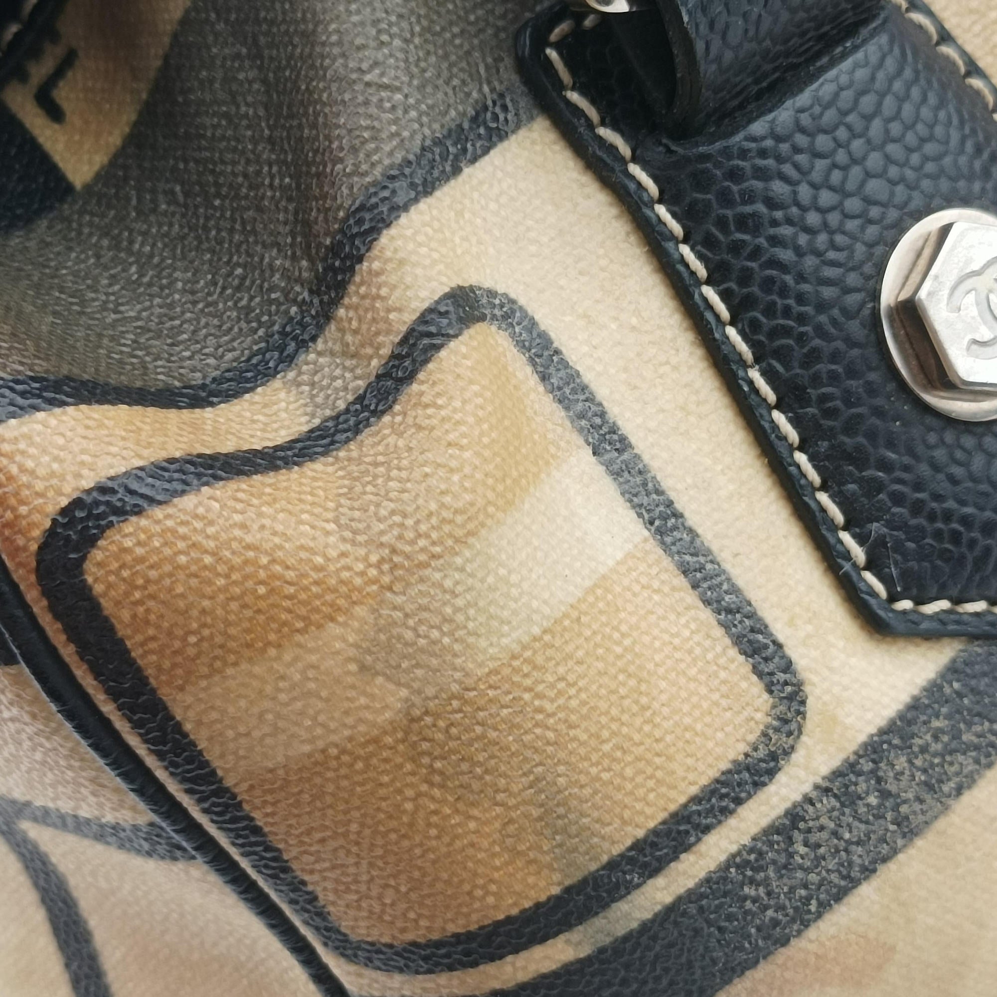 Vintage Chanel 31 Rue Cambon Graffiti Mini Boston Beige × Black Coated Canvas  handbag | stylenewstar