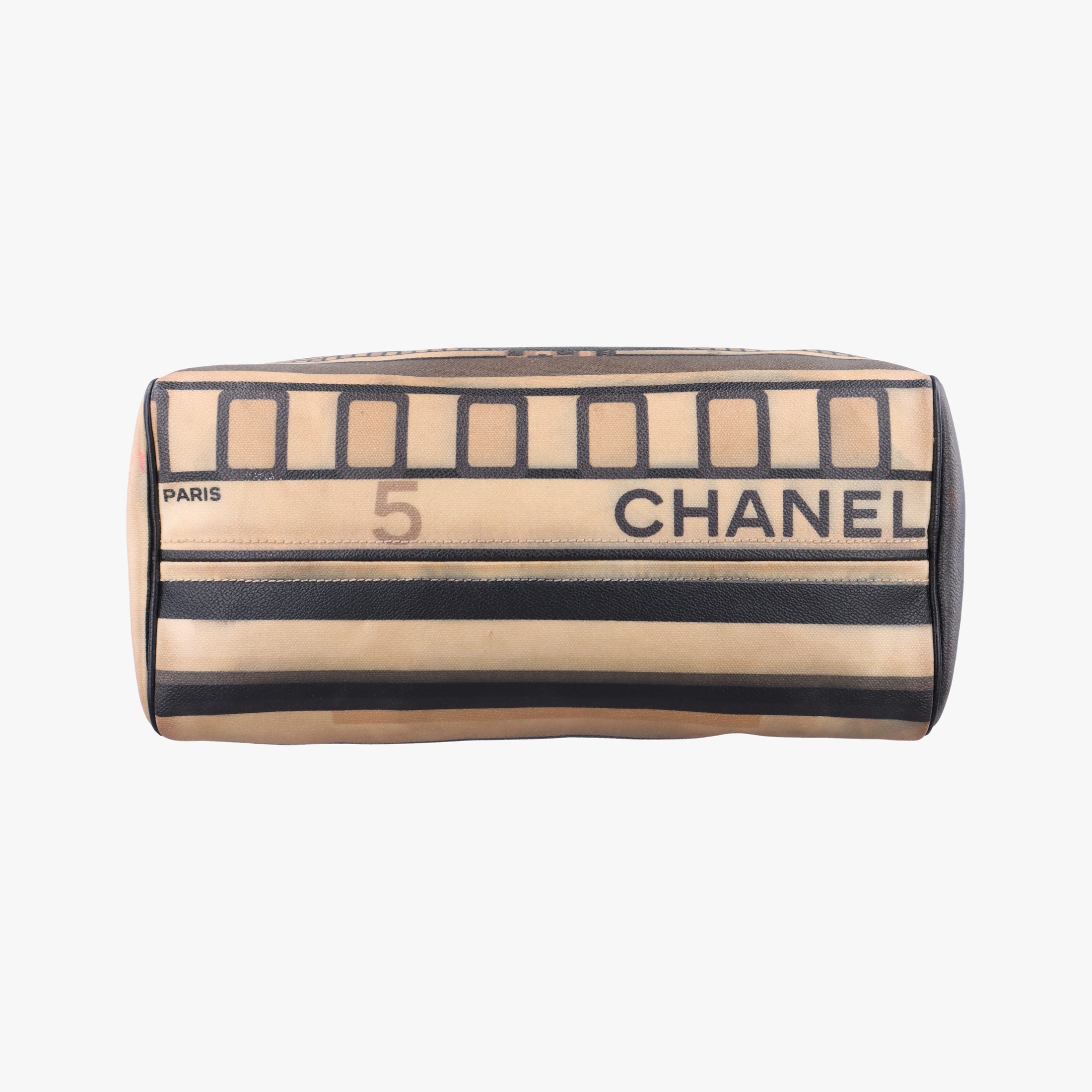 Vintage Chanel 31 Rue Cambon Graffiti Mini Boston Beige × Black Coated Canvas  handbag | stylenewstar