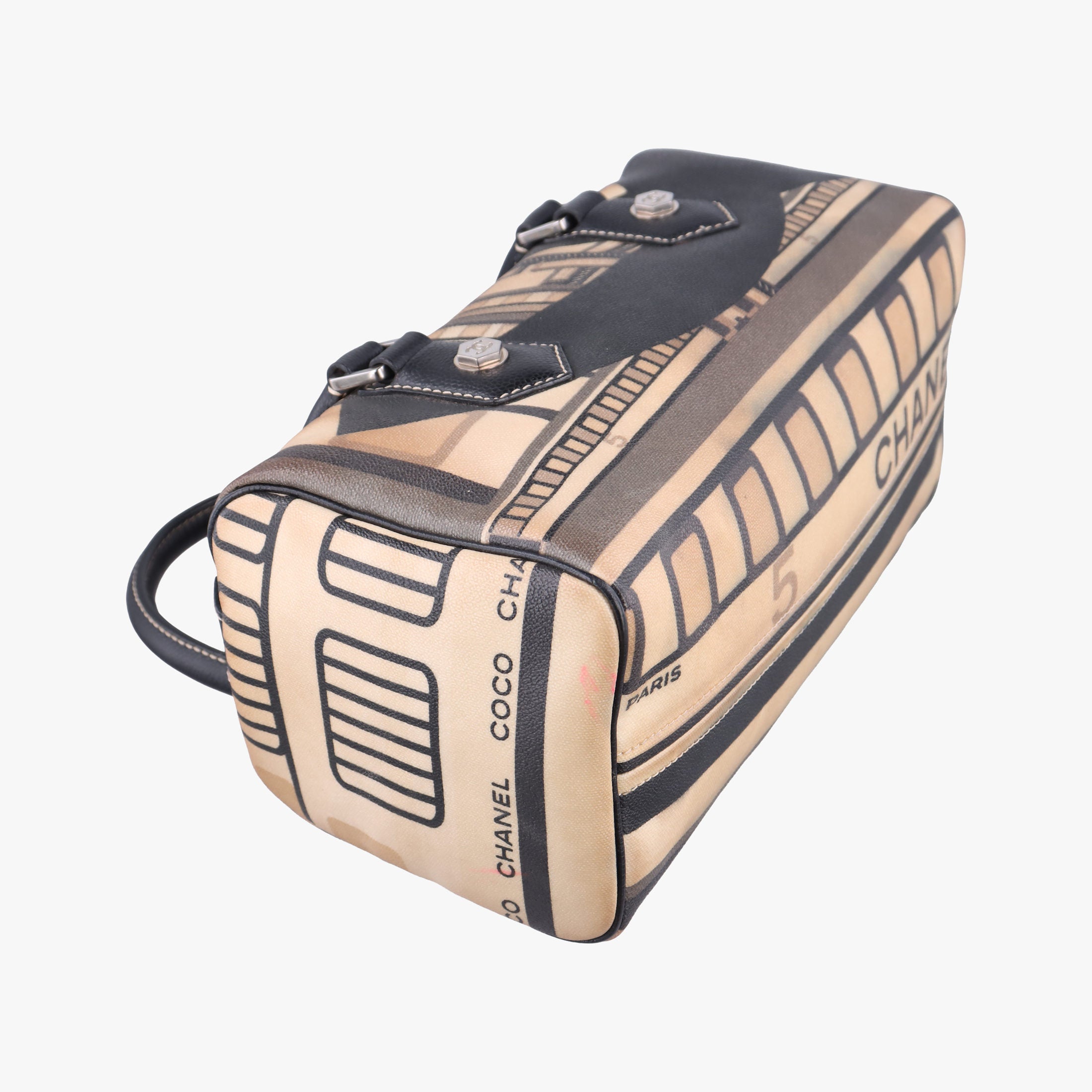 Vintage Chanel 31 Rue Cambon Graffiti Mini Boston Beige × Black Coated Canvas  handbag | stylenewstar