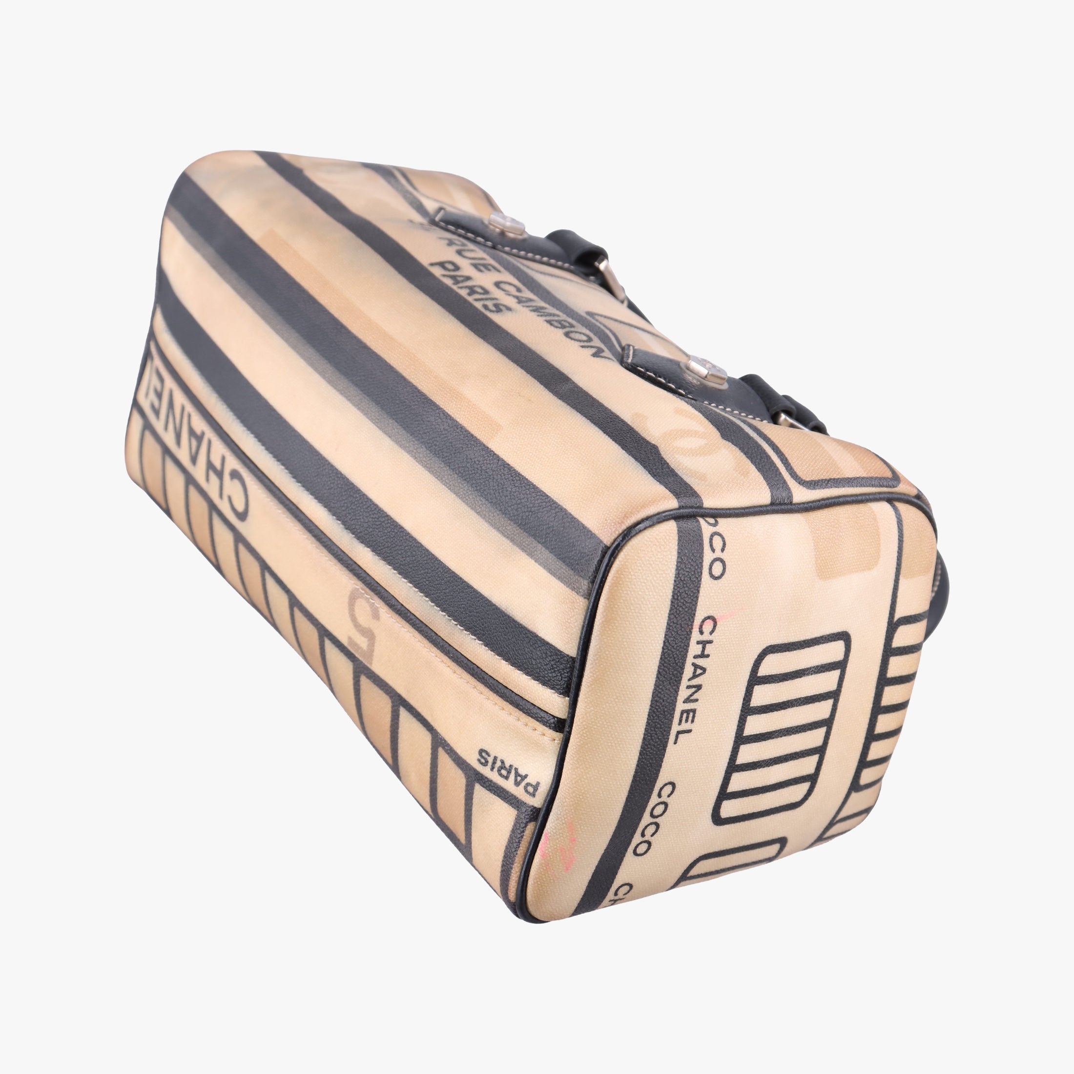 Vintage Chanel 31 Rue Cambon Graffiti Mini Boston Beige × Black Coated Canvas  handbag | stylenewstar