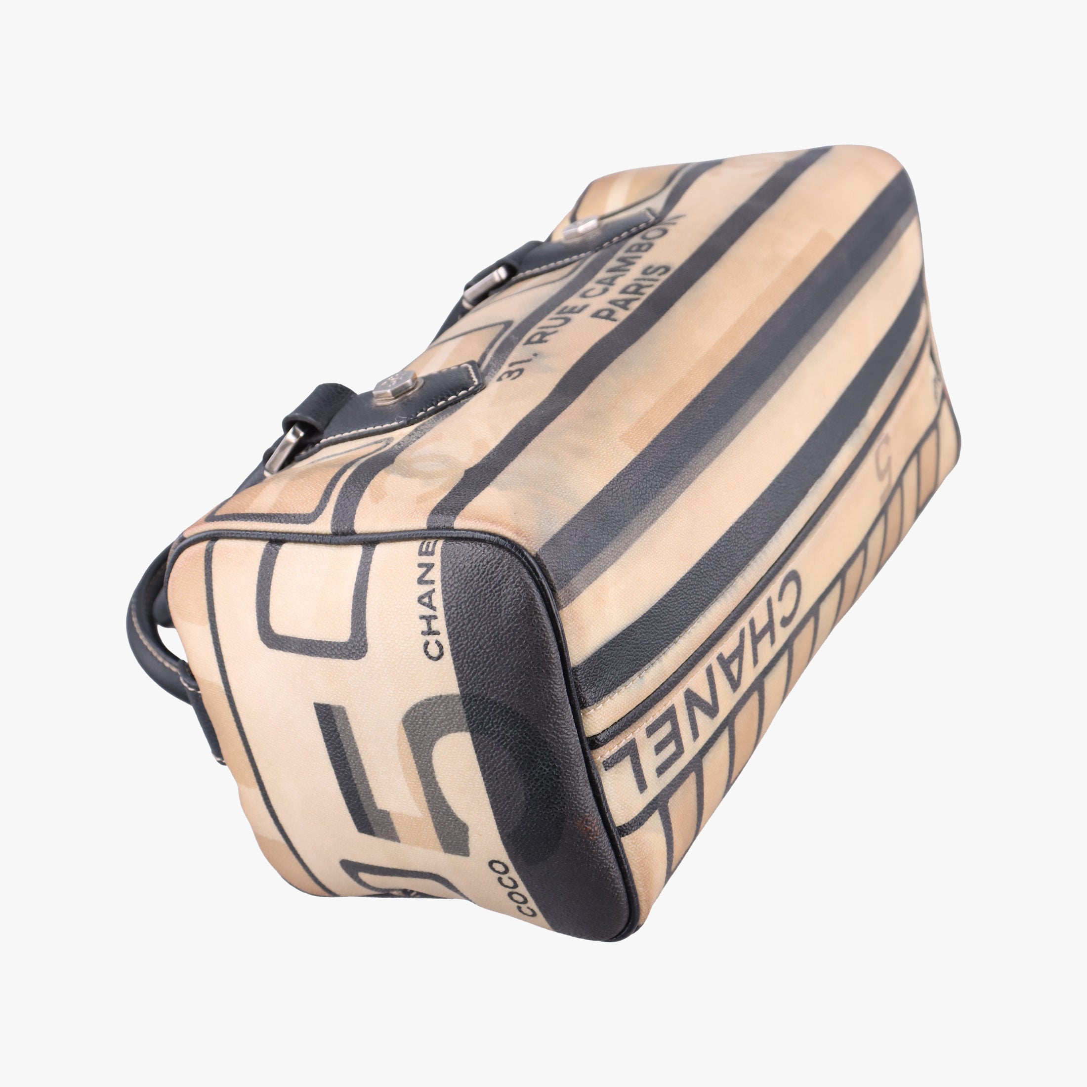 Vintage Chanel 31 Rue Cambon Graffiti Mini Boston Beige × Black Coated Canvas  handbag | stylenewstar