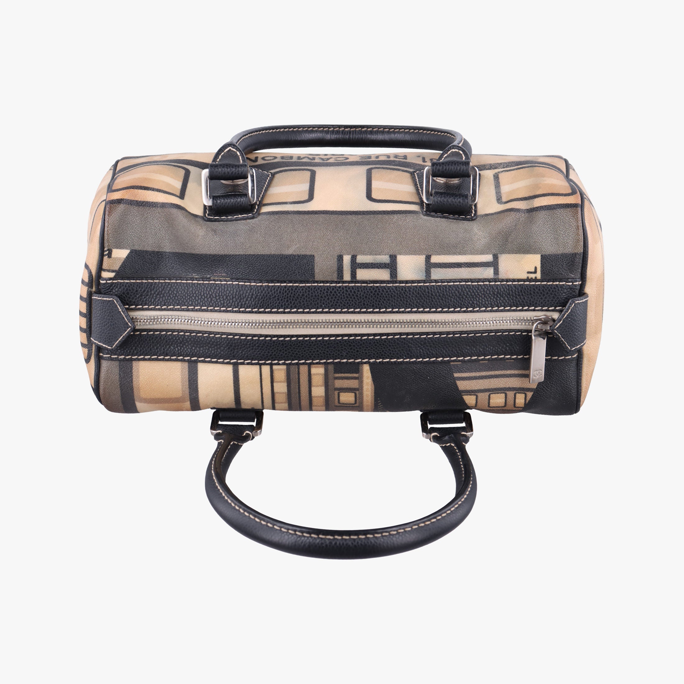 Vintage Chanel 31 Rue Cambon Graffiti Mini Boston Beige × Black Coated Canvas  handbag | stylenewstar